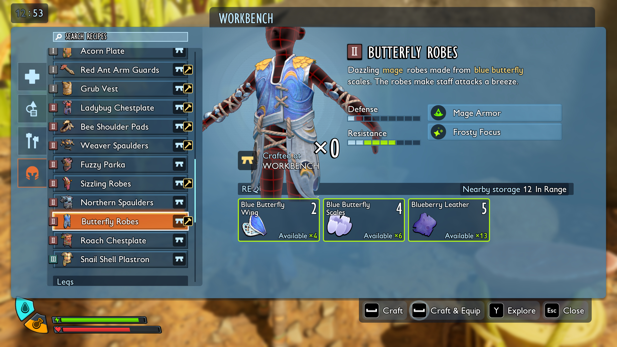 Grounded 2 best armour: The Butterfly Robes recipe shown in the workbench interface.