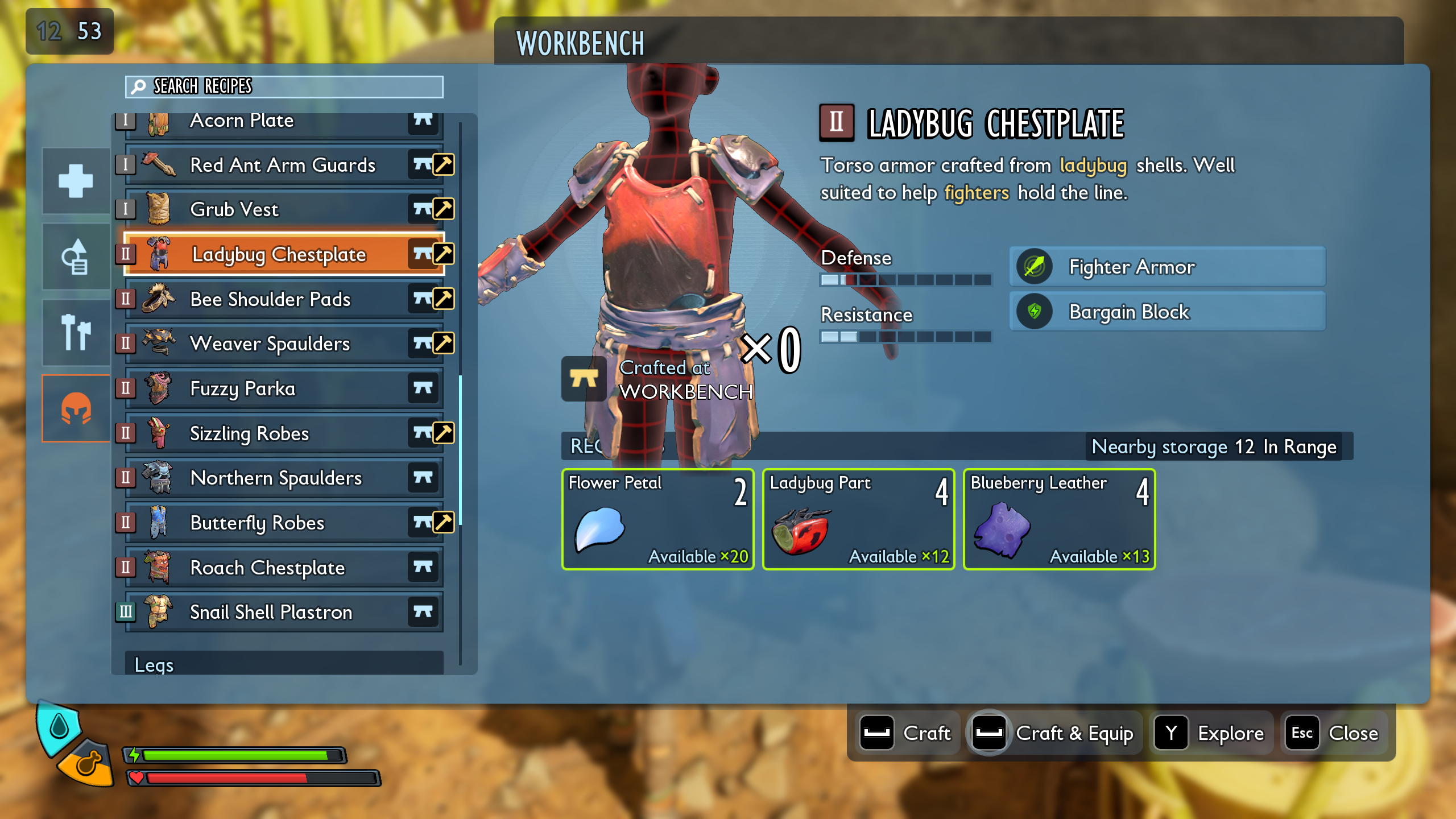 Grounded 2 best armour: The Ladybug Chestplate recipe shown in the workbench interface.