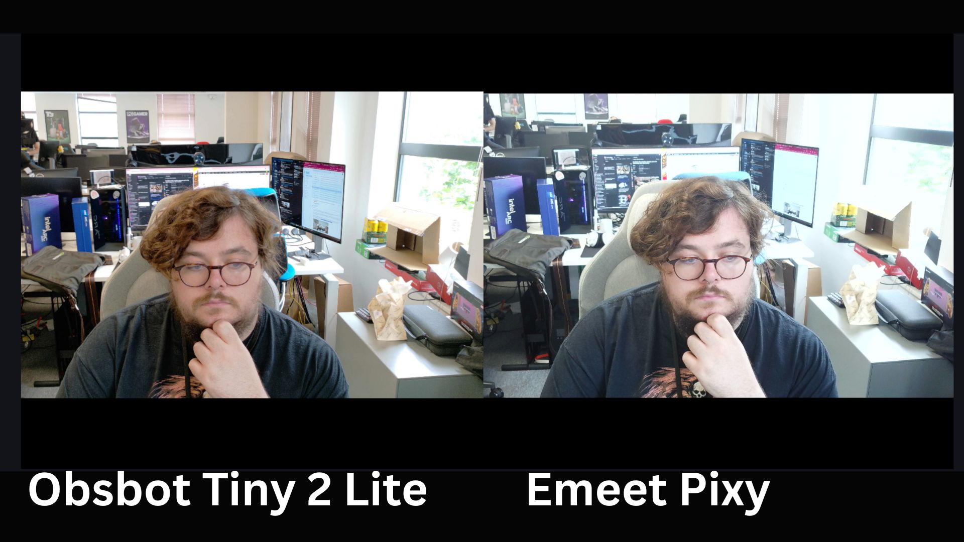 A side by side comparison of the Obsbot Tiny 2 Lite and the Emeet Pixy
