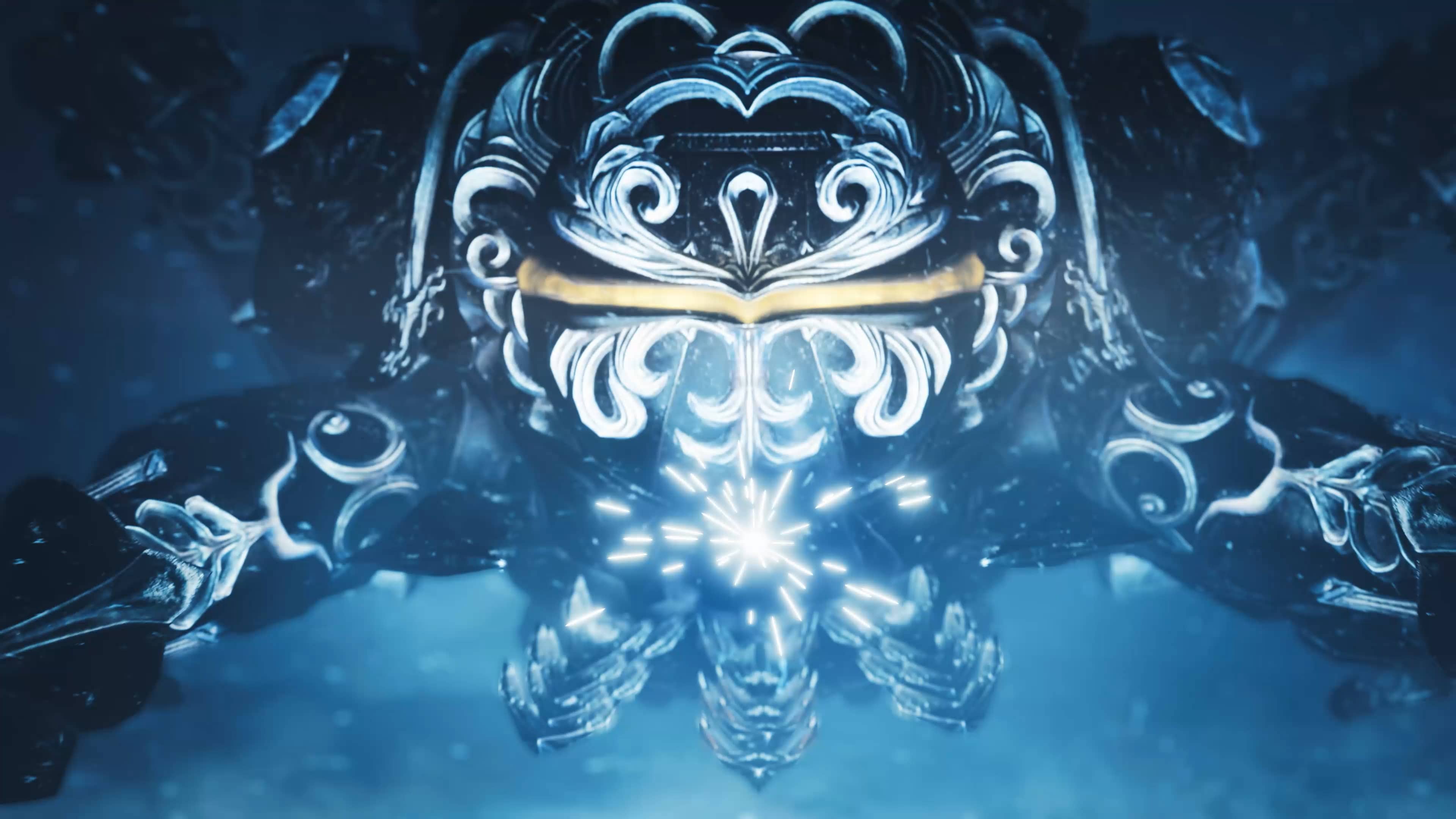 A close-up of the Monster Hunter Wilds version of Omega (a Final Fantasy XIV raid boss)