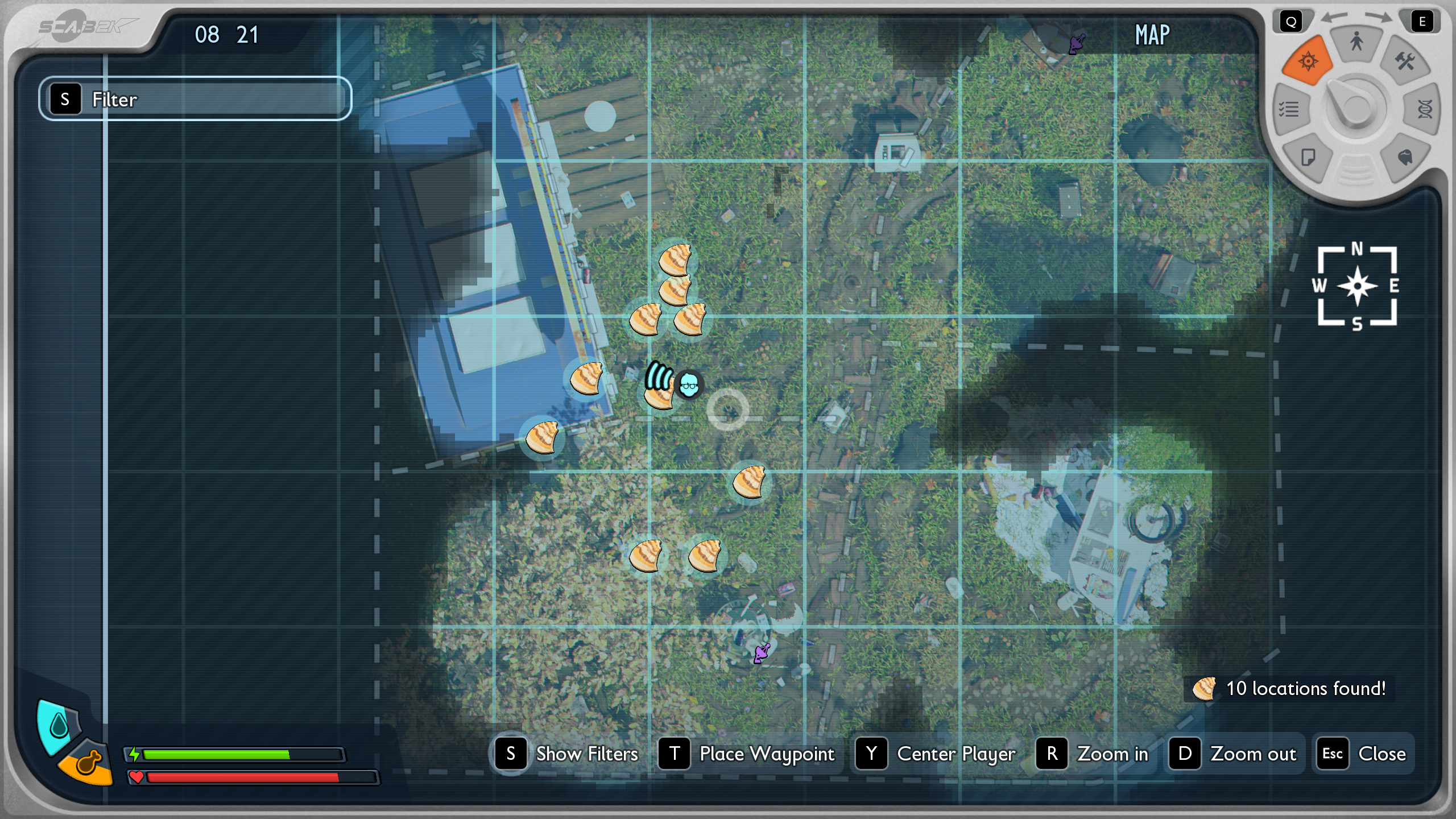 Grounded 2 how to kill snails: A map showing the locations of snails around the Snackbar region.