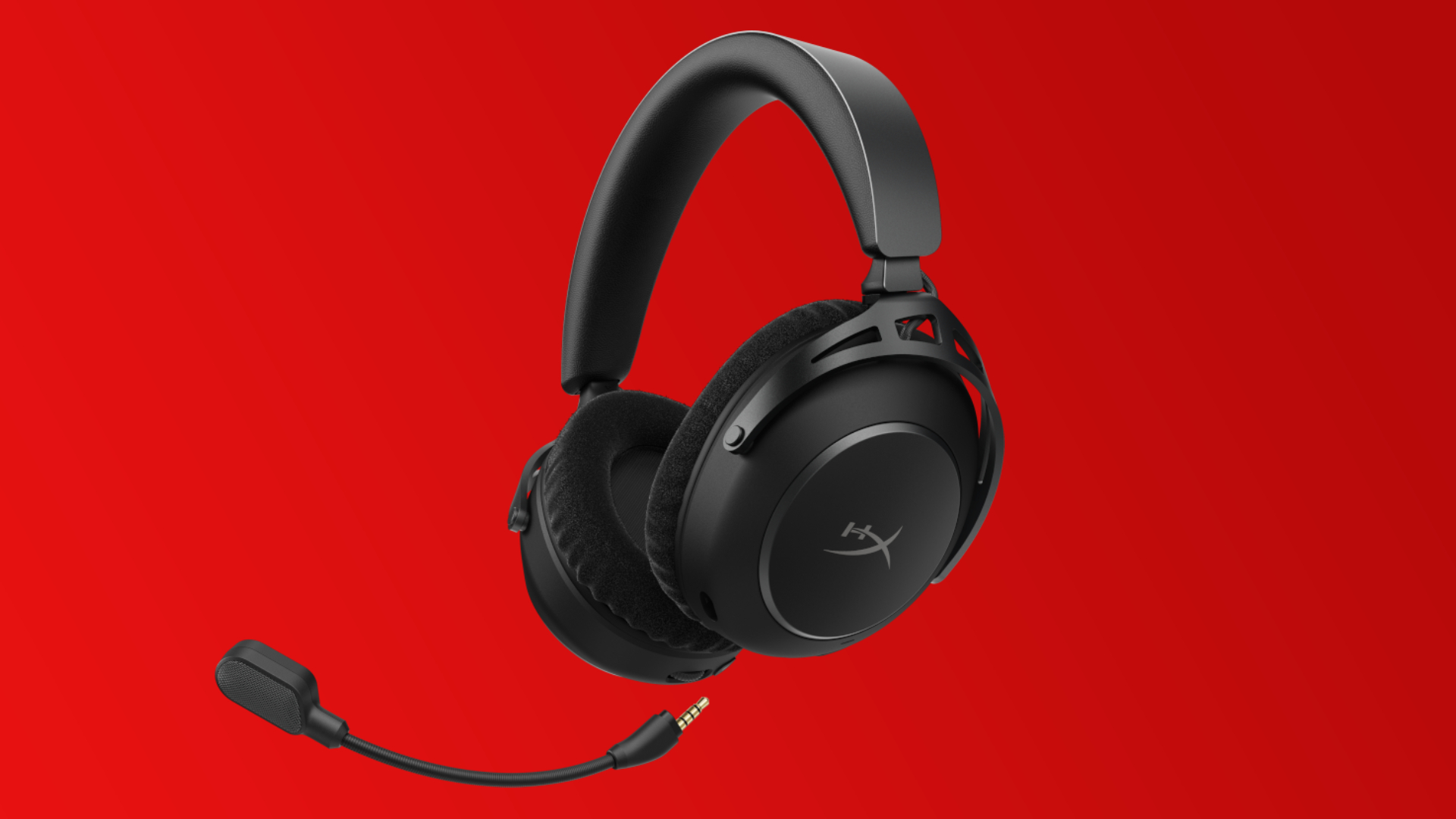 The HyperX Cloud Alpha 2 Wireless gaming headset on a red gradient background