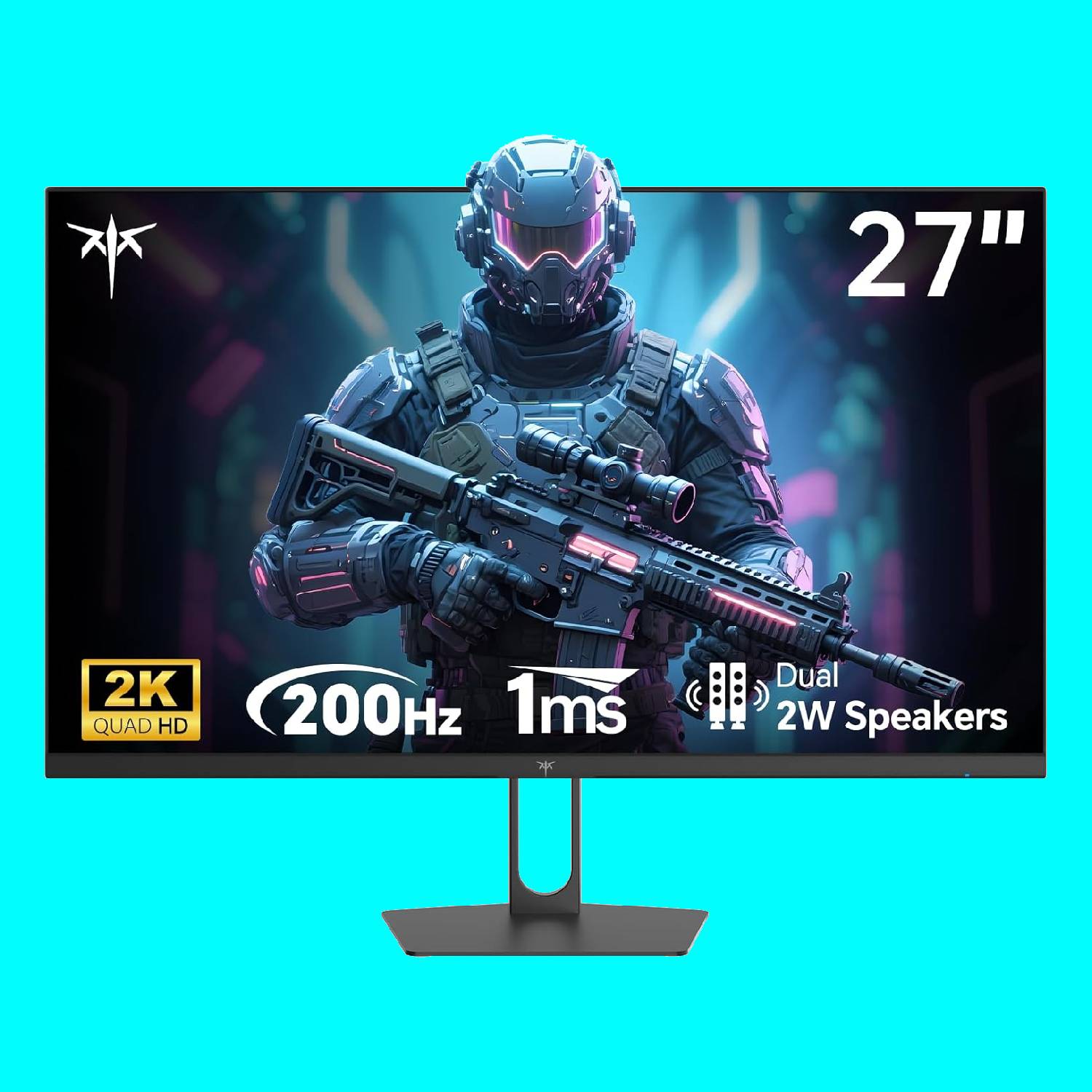 A KTC H27T22C-3 gaming monitor on a bright blue background