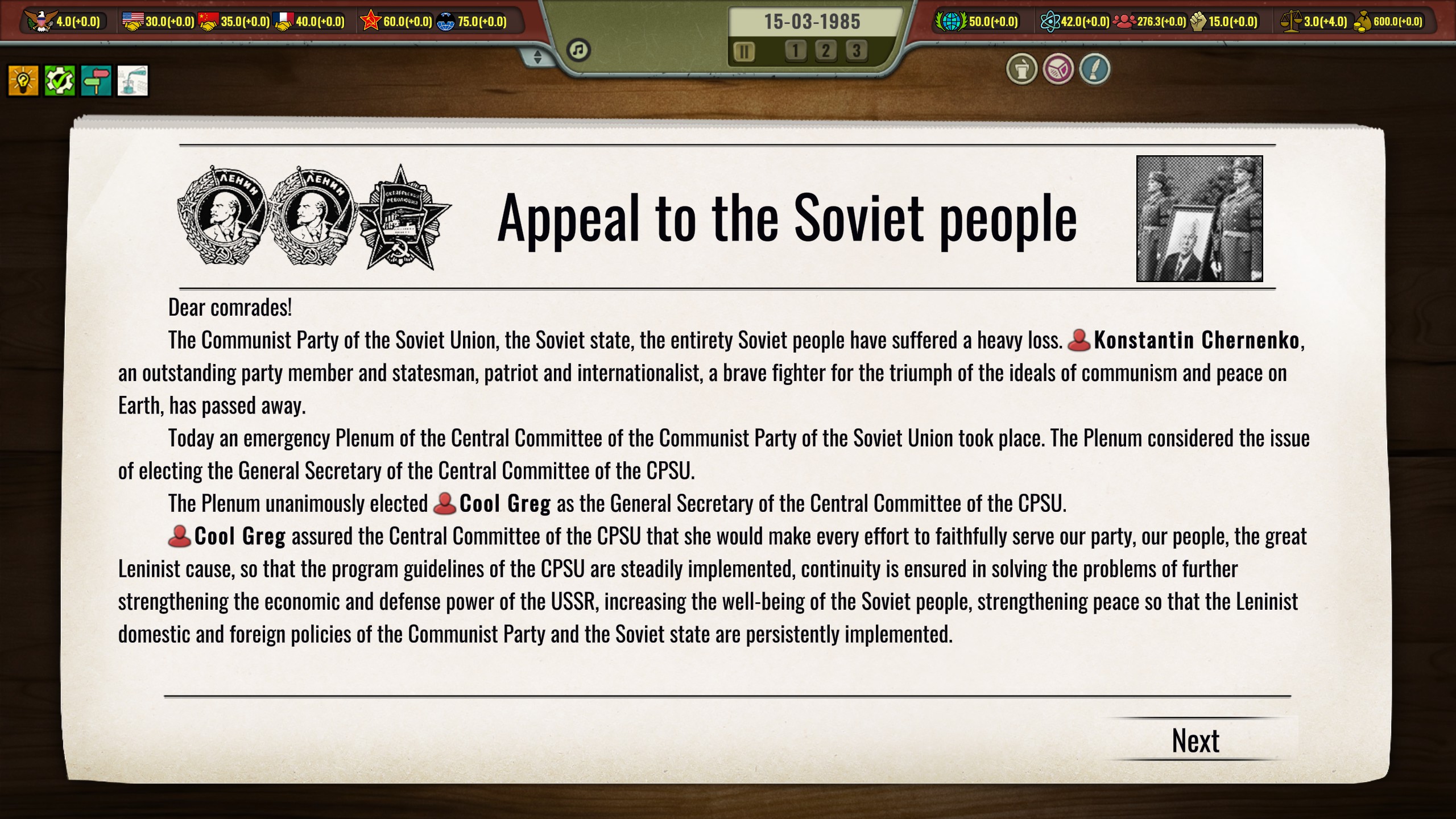 A newspaper declares Cool Greg's ascension to leadership.