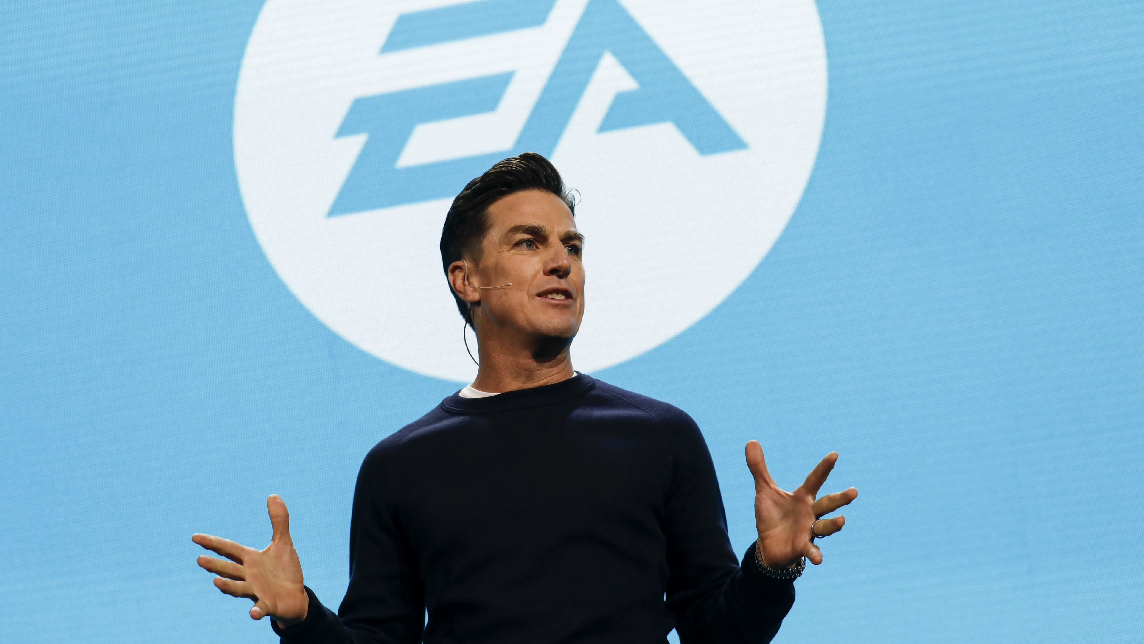 Andrew Wilson, chief executive officer of Electronic Arts Inc. (EA), speaks during the company's EA Play event ahead of the E3 Electronic Entertainment Expo in Los Angeles, California, U.S., on Saturday, June 9, 2018. EA announced that it is introducing a higher-end version of its subscription game-playing service that will include new titles such as Battlefield V and the Madden NFL 19 football game. Photographer: Patrick T. Fallon/Bloomberg via Getty Images