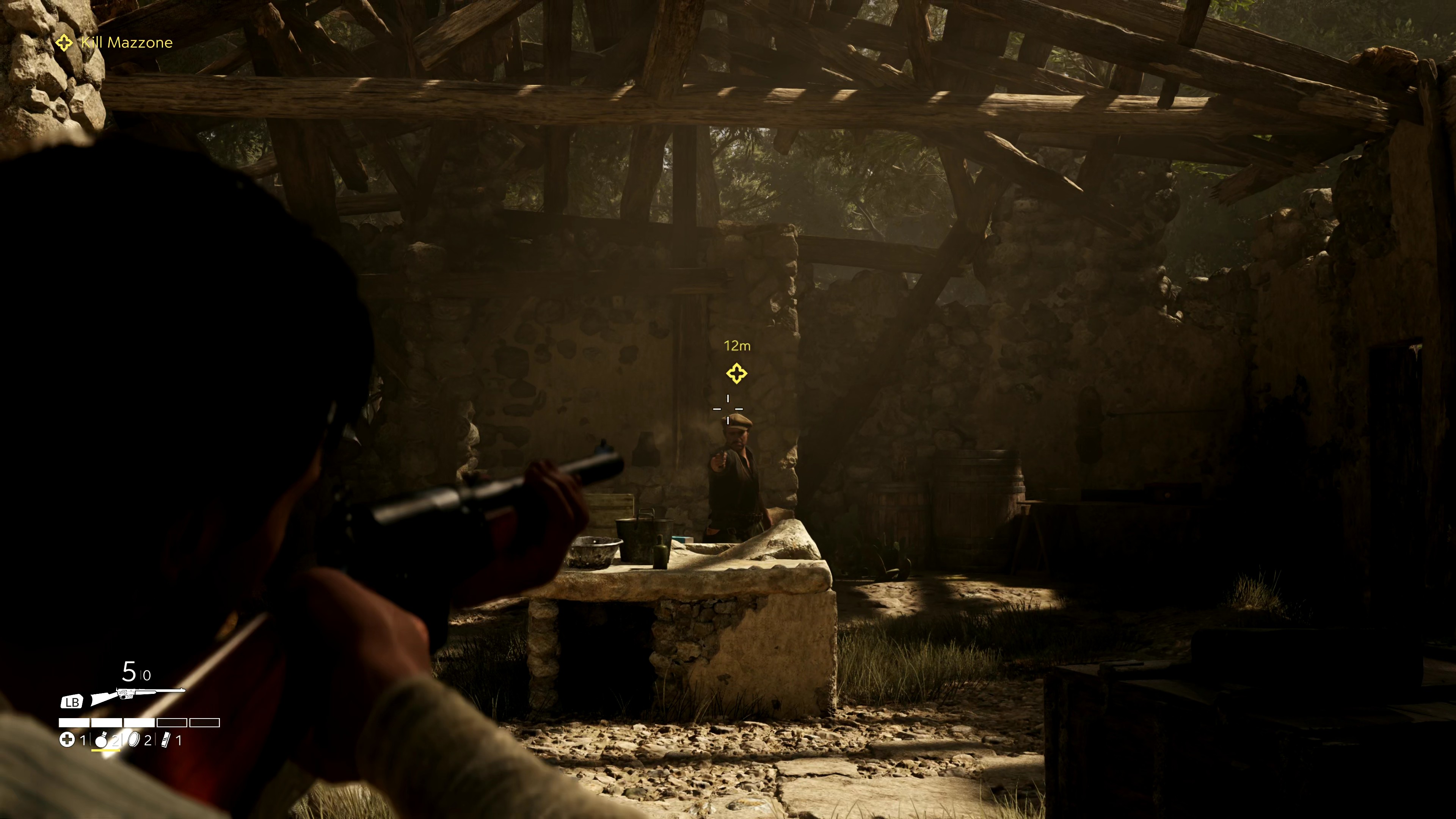 Peeking out from cover.