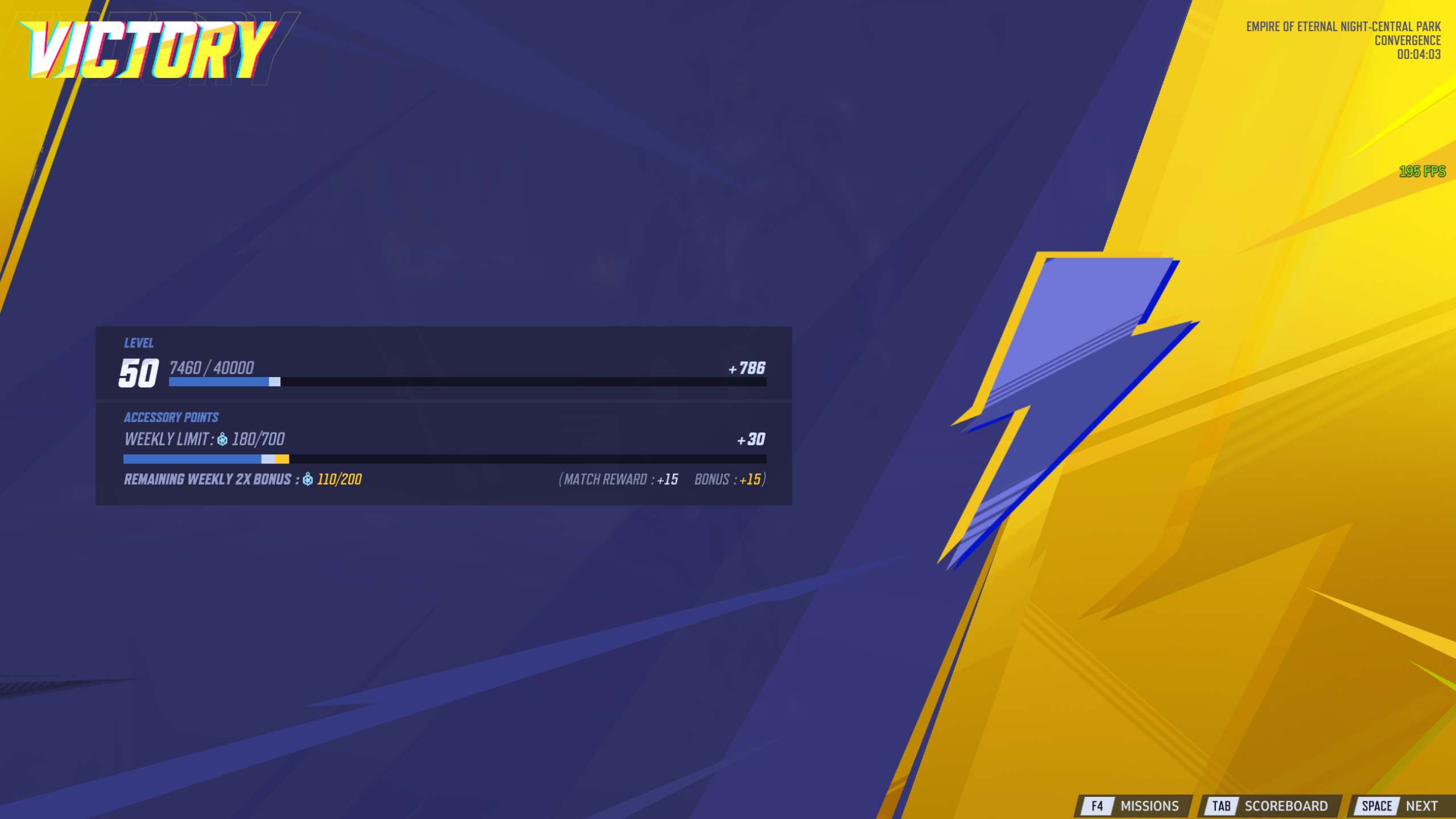 Marvel Rivals 3.5 end of match screen: The old end-of-match screen with a lightning bolt on the right and an experience meter on the left.