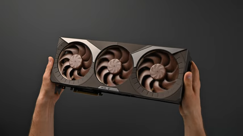 Noctua's RTX 5080 GPU on a black table