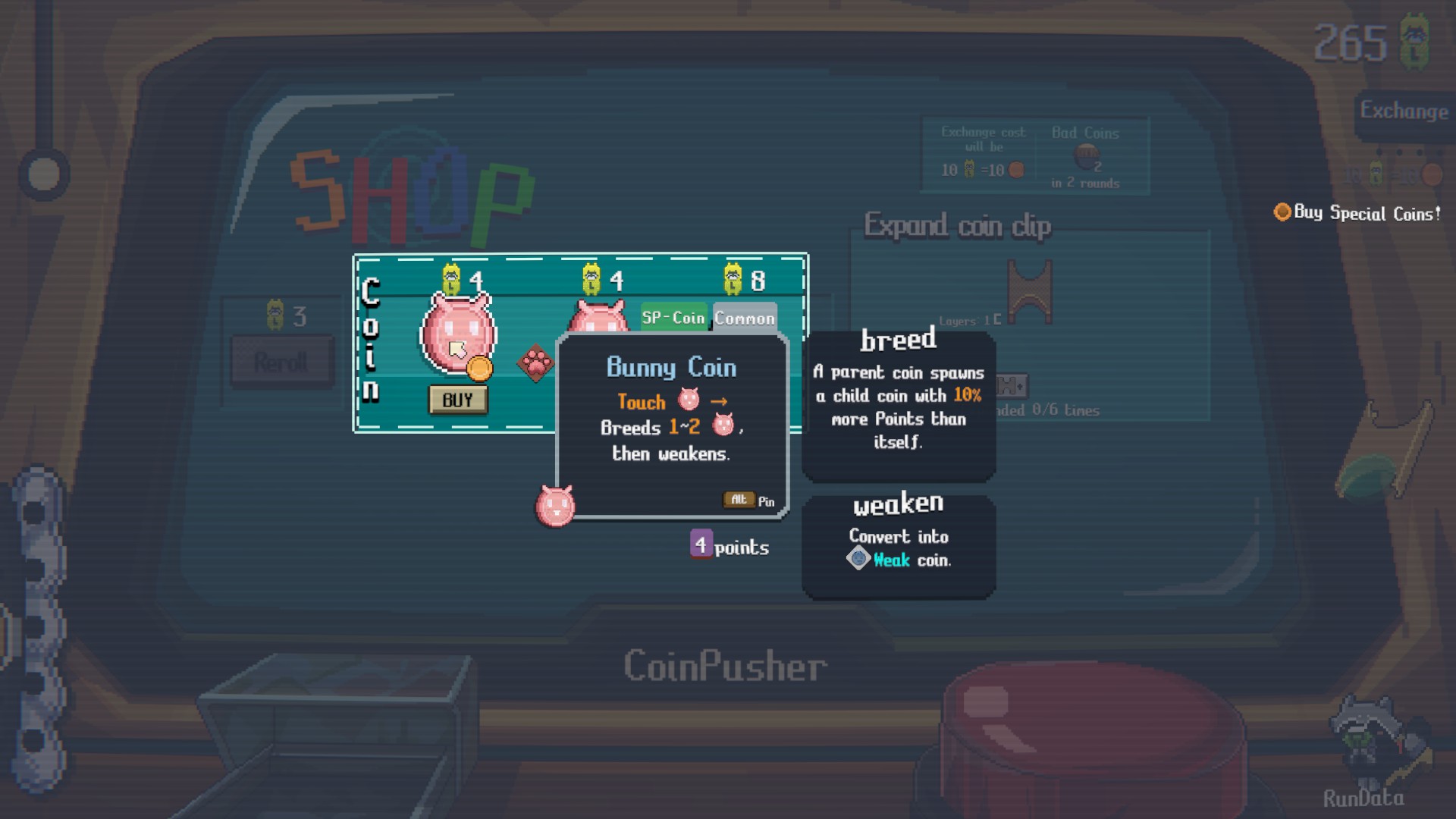 Several screenshots displaying Raccoin: Coin Pusher Roguelike.