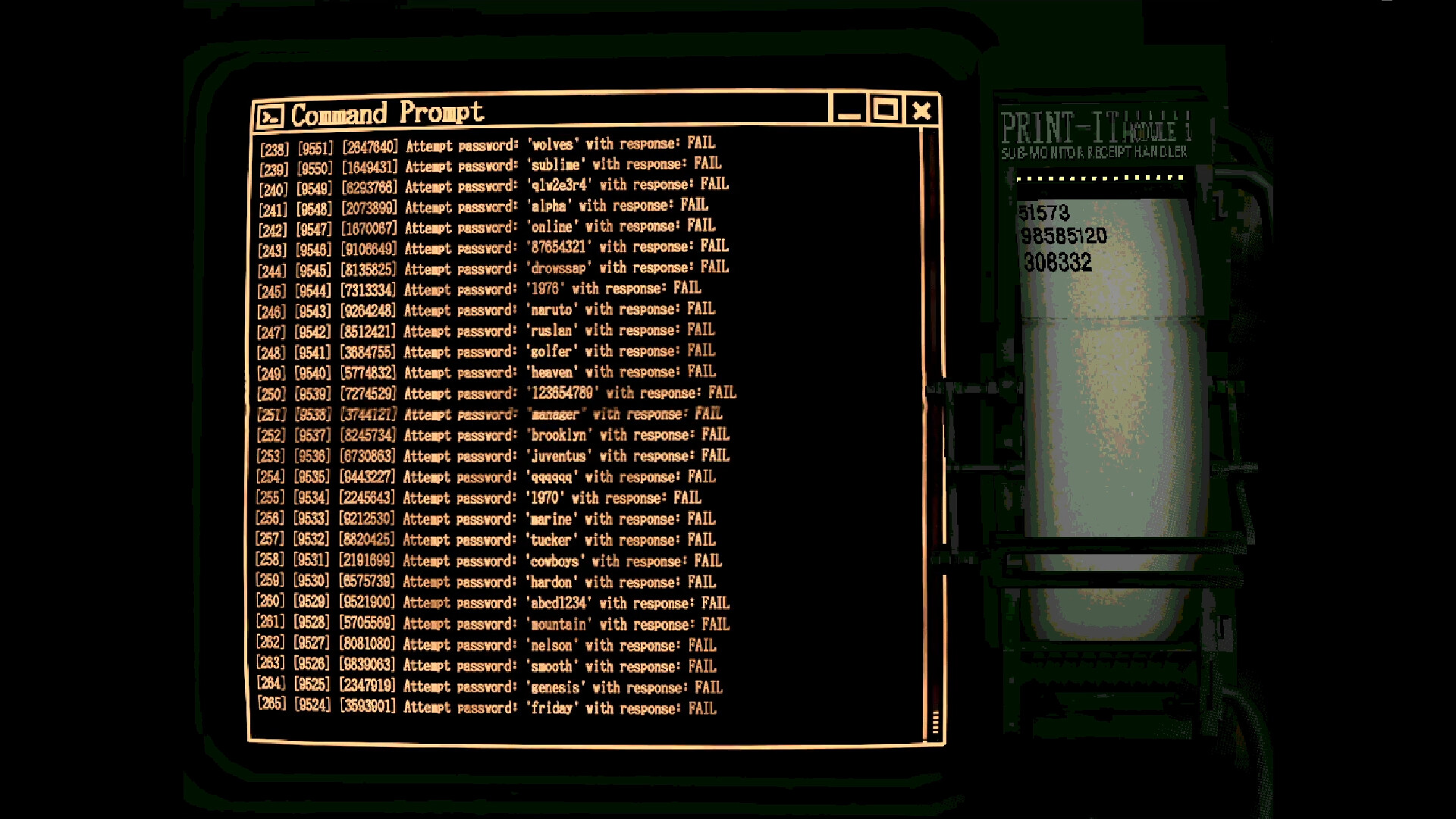 Image from horror game split by Mike Klubnika of a glowing orange computer terminal in a grungy room.