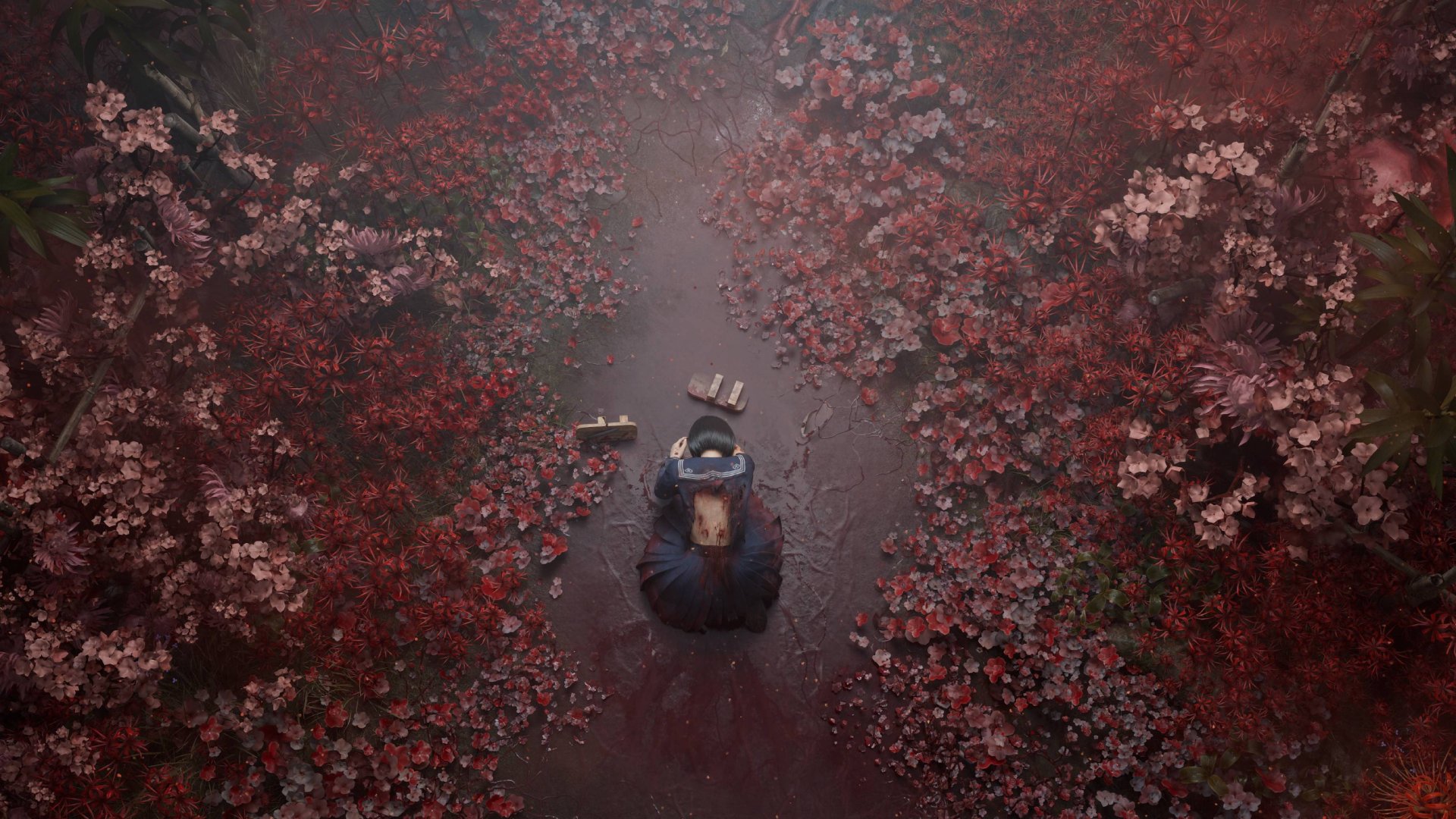 Hinako surrounded by spider lilies