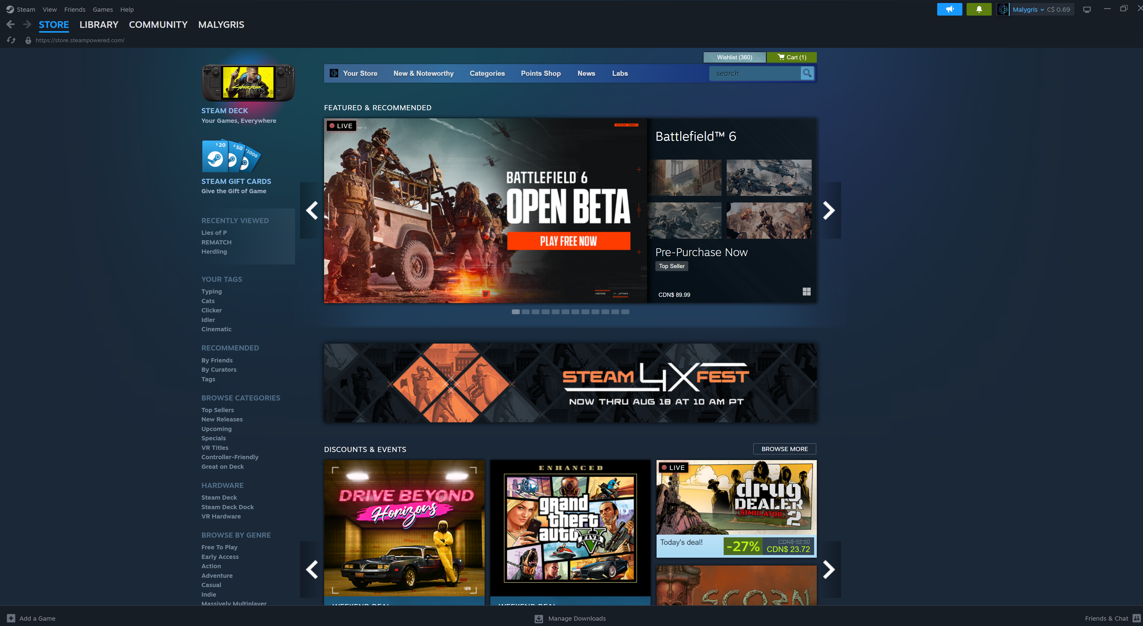 Steam store front page