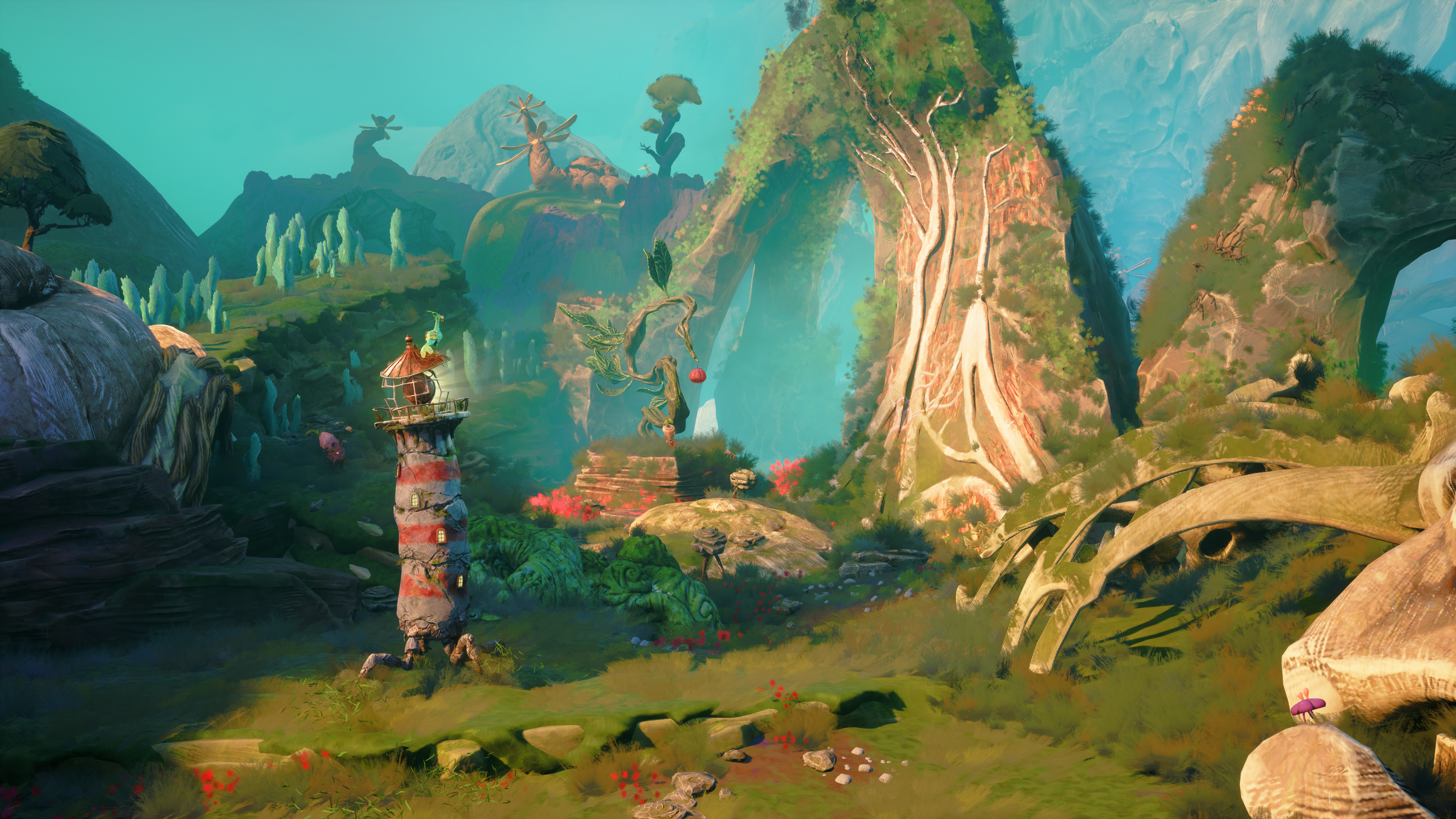 The lighthouse exploring an overgrown ruin in Keeper.