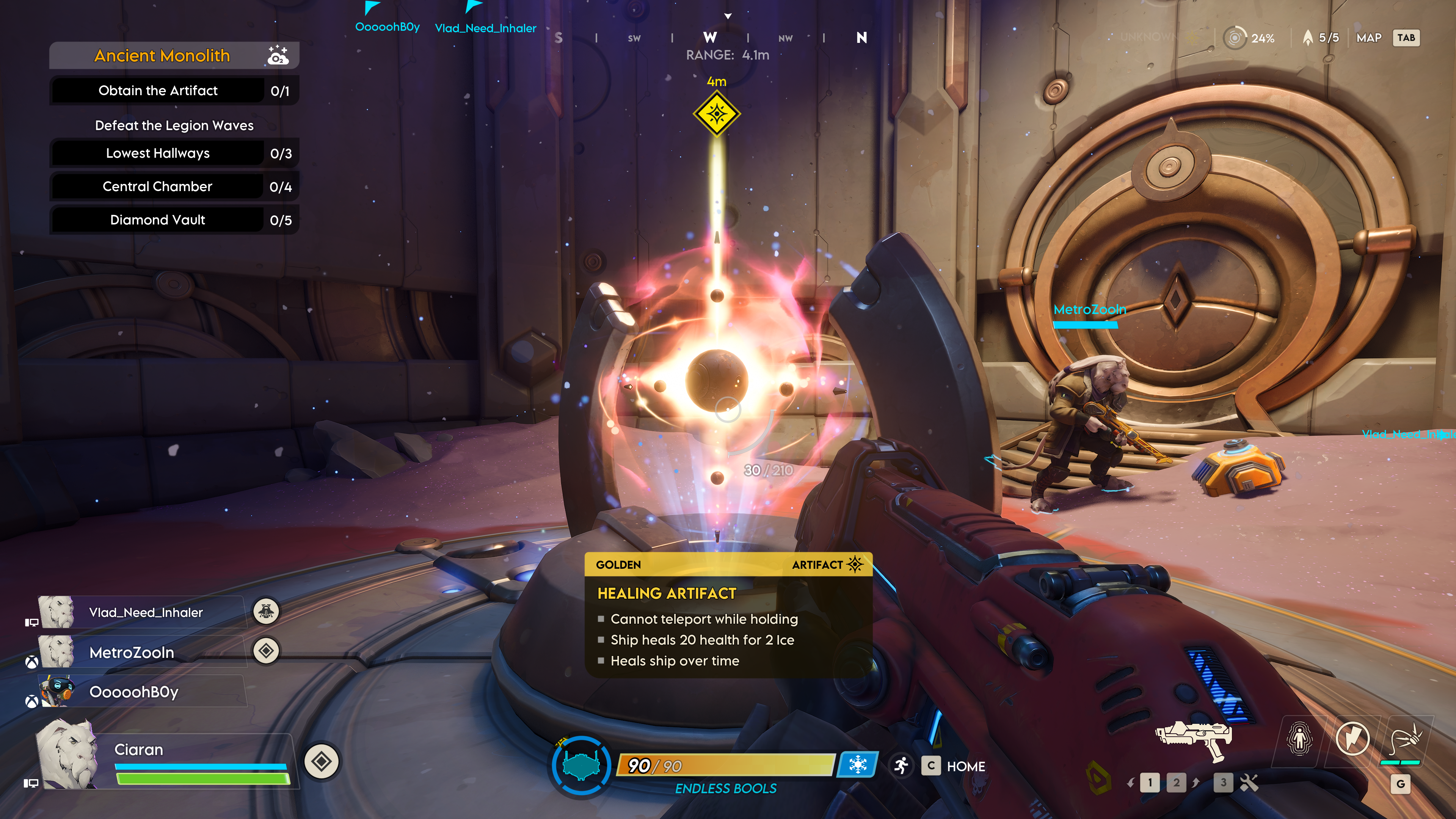 A glowing object in Wildgate inside of a sci-fi facility.