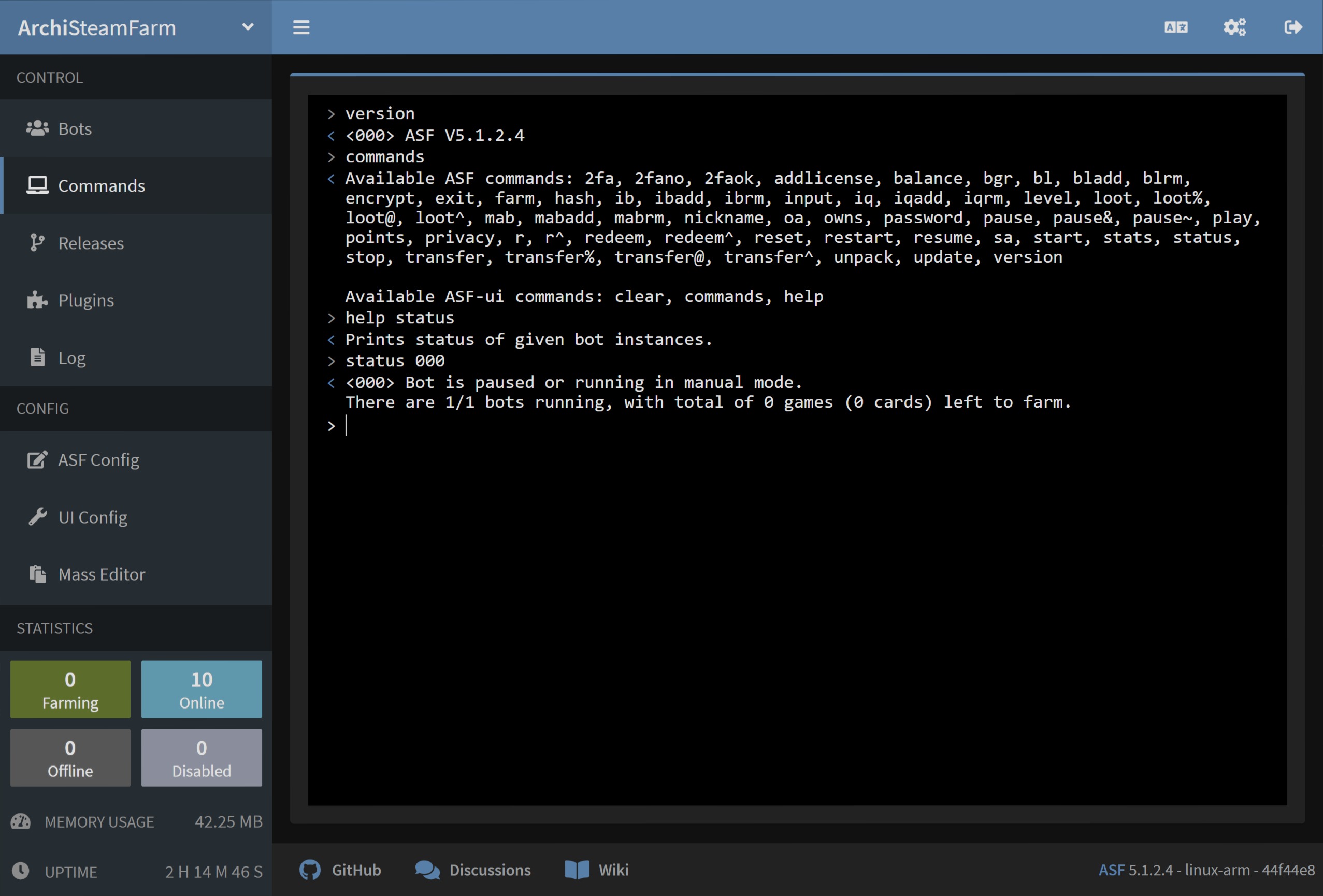 A shot of the Archi Steam Farm WebUI.