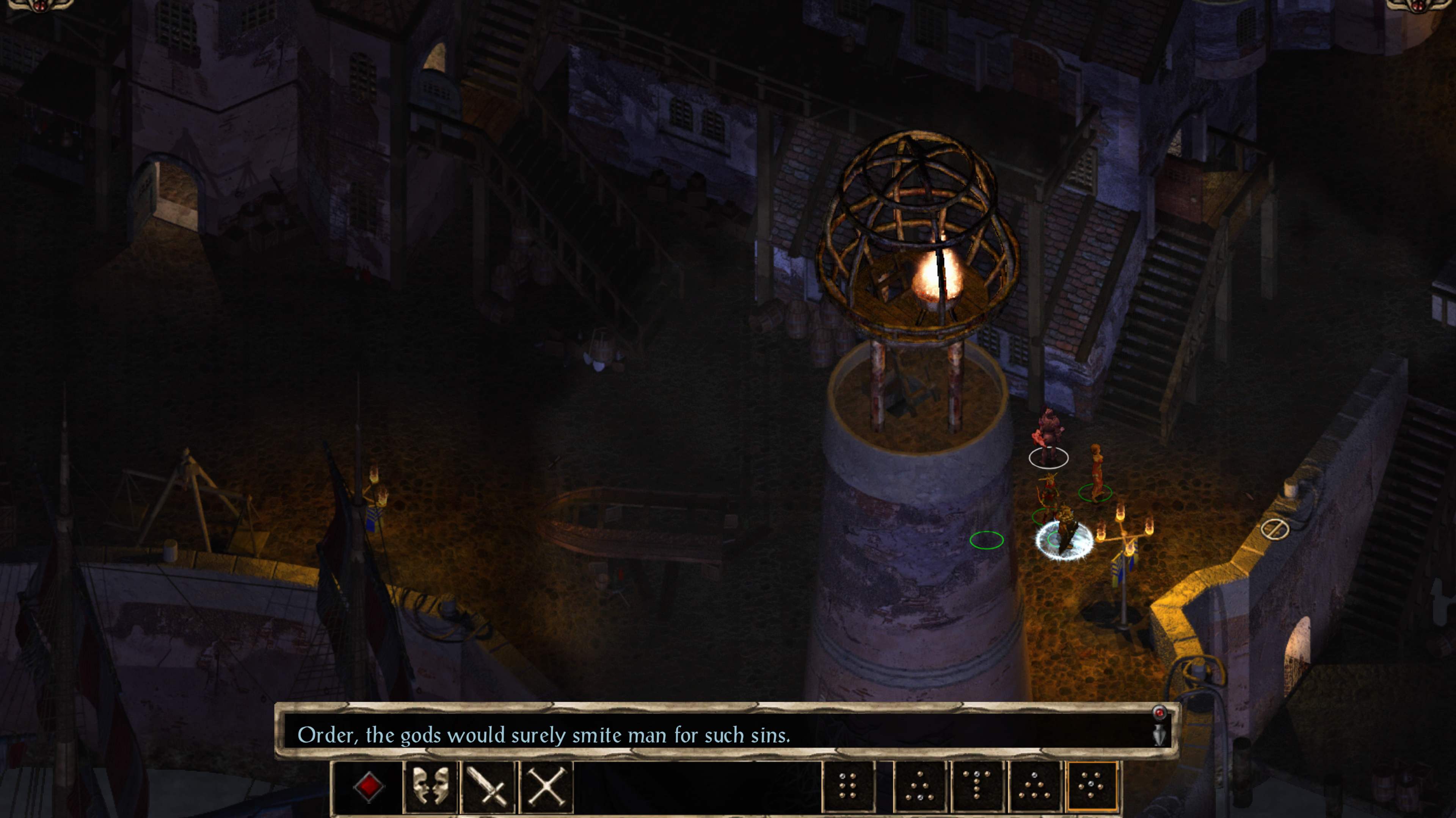 An encounter at the docks in Baldur's Gate 2.