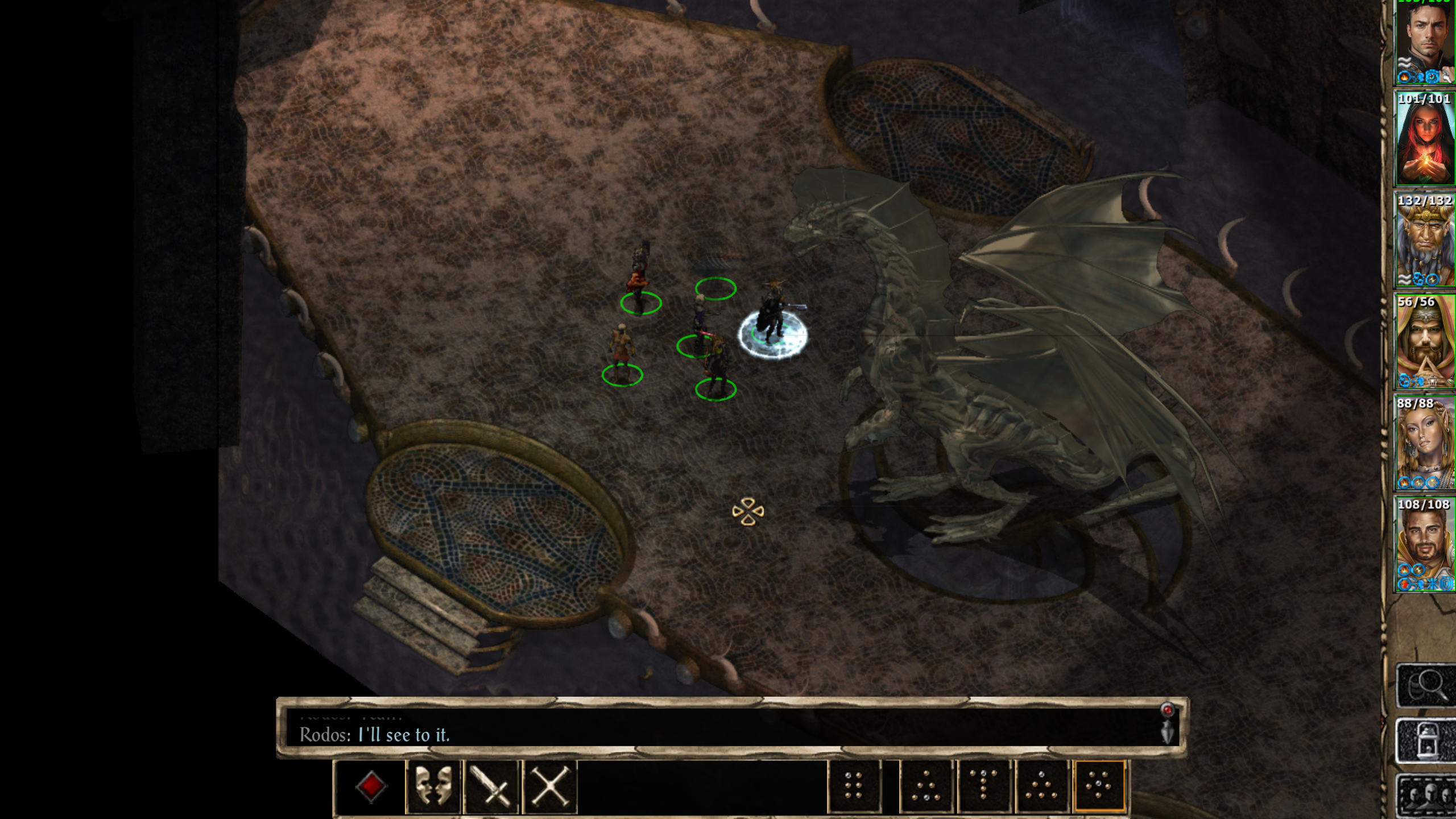 The party meeting a dragon in Baldur's Gate 2.