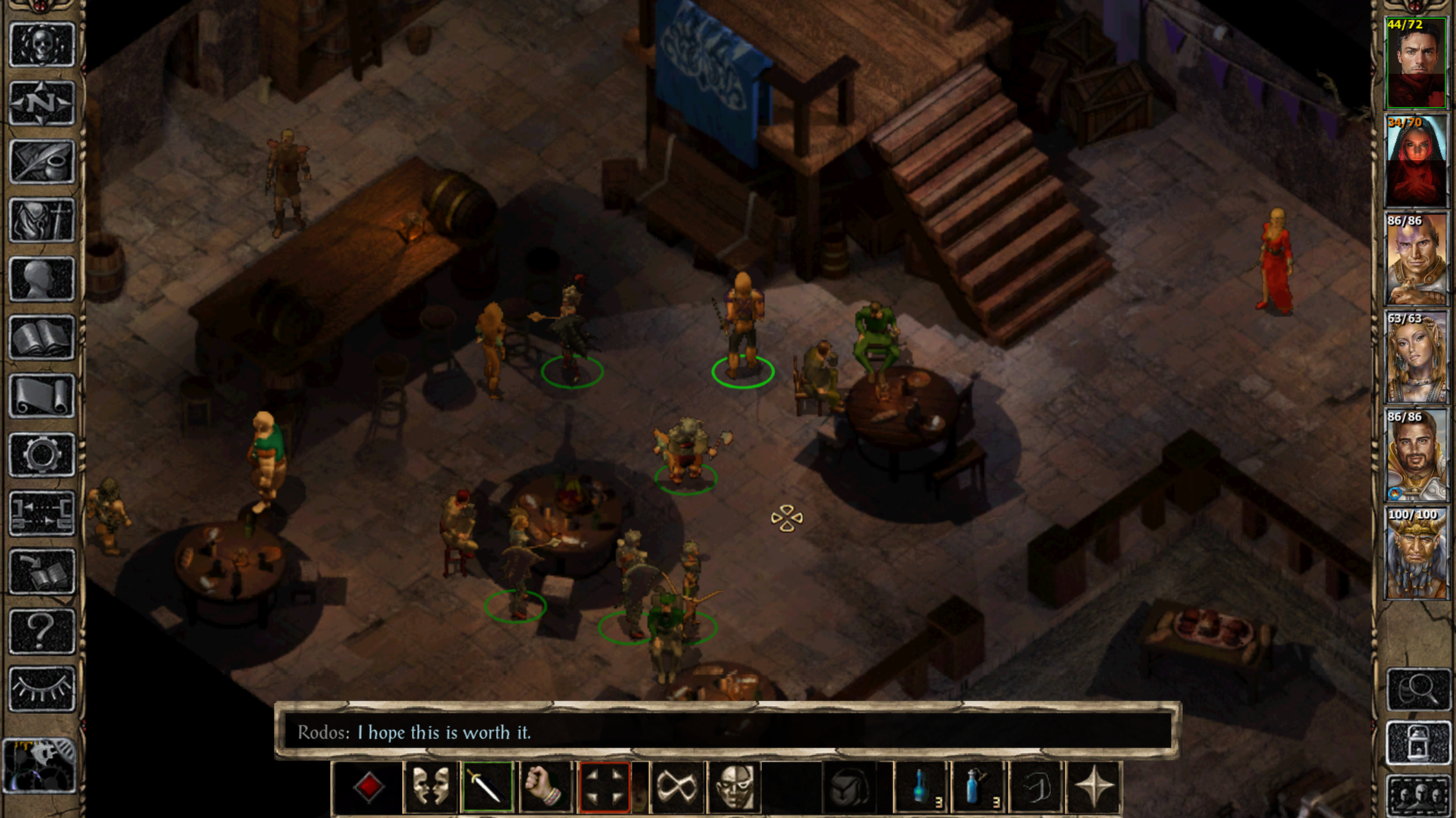 A busy tavern in Baldur's Gate 2.