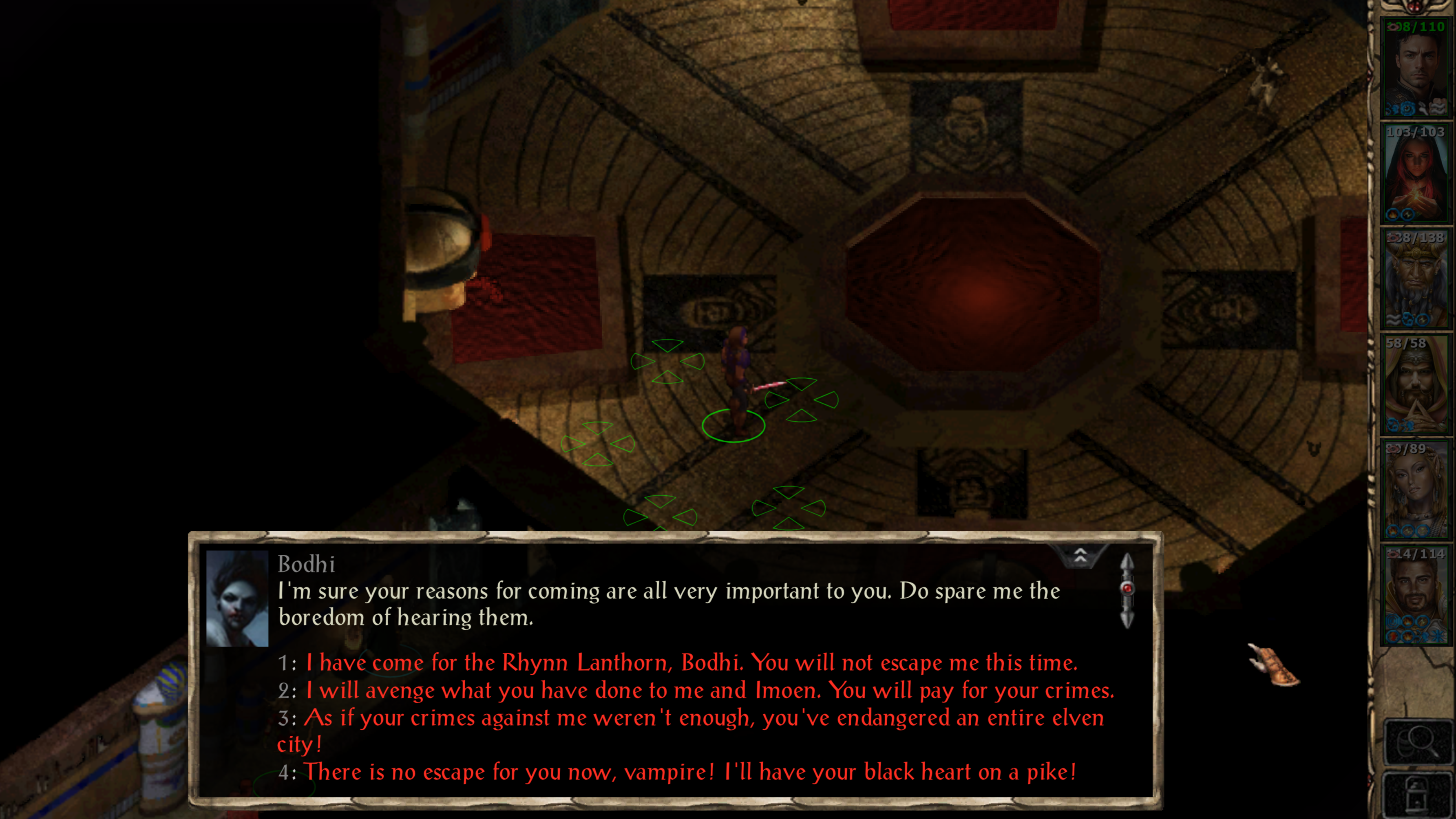 A set of dialogue options in Baldur's Gate 2.