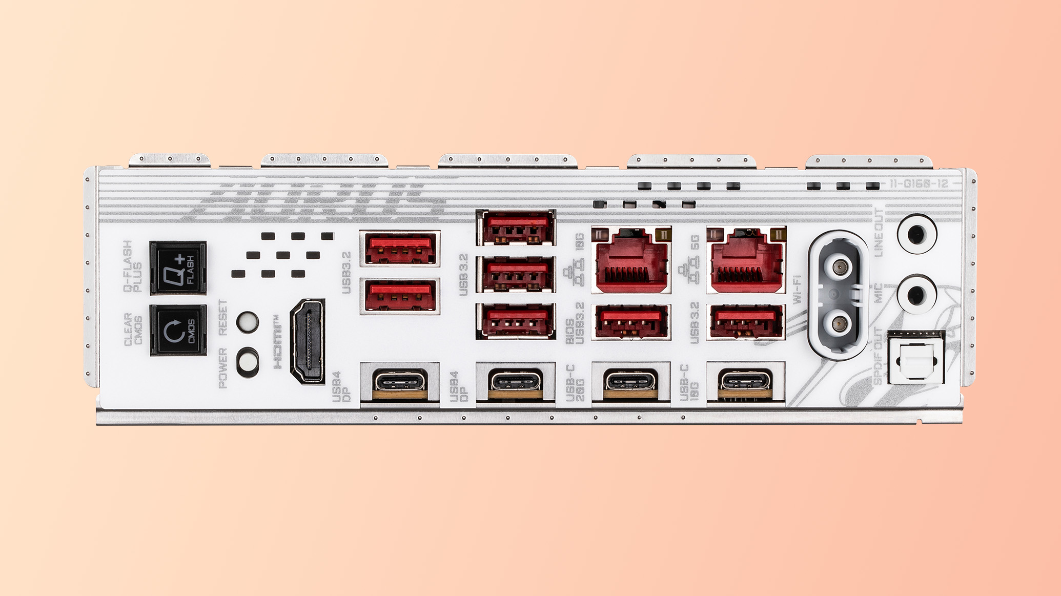 The Gigabyte X870E Aorus Master X3D Ice motherboard on a gradient background.
