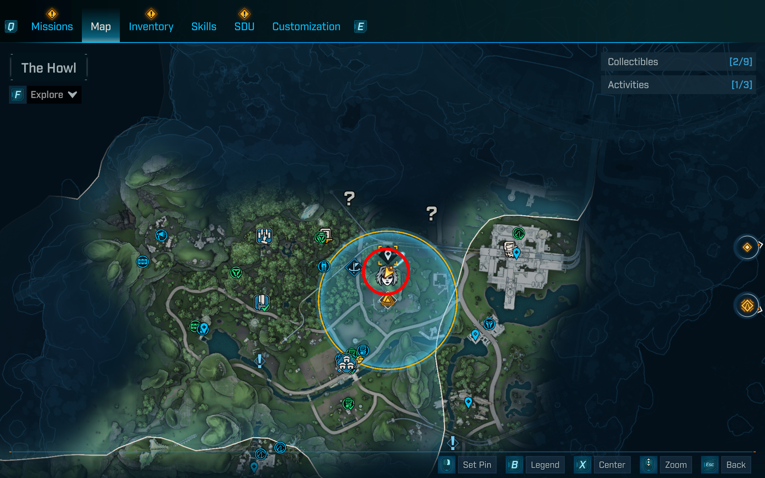 Borderlands 4 vault key fragment locations: A map with a red circle highlighting the in the centre of the Fadefields.