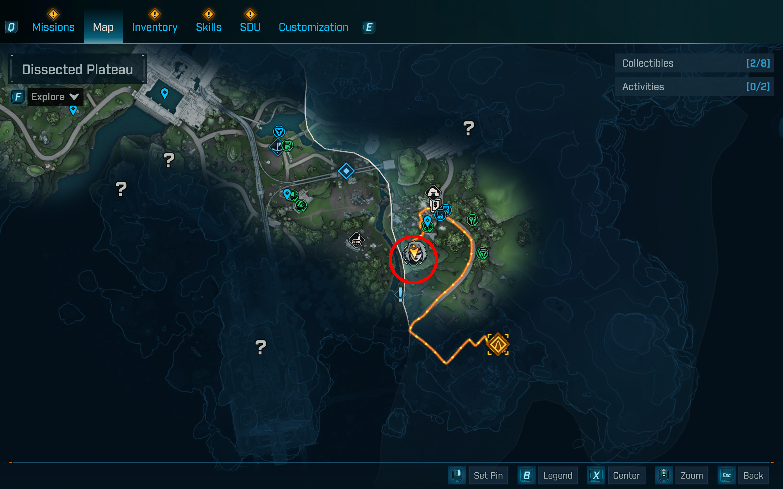 Borderlands 4 vault key fragment locations: A map with a red circle highlighting the location of the Fadefields vault.