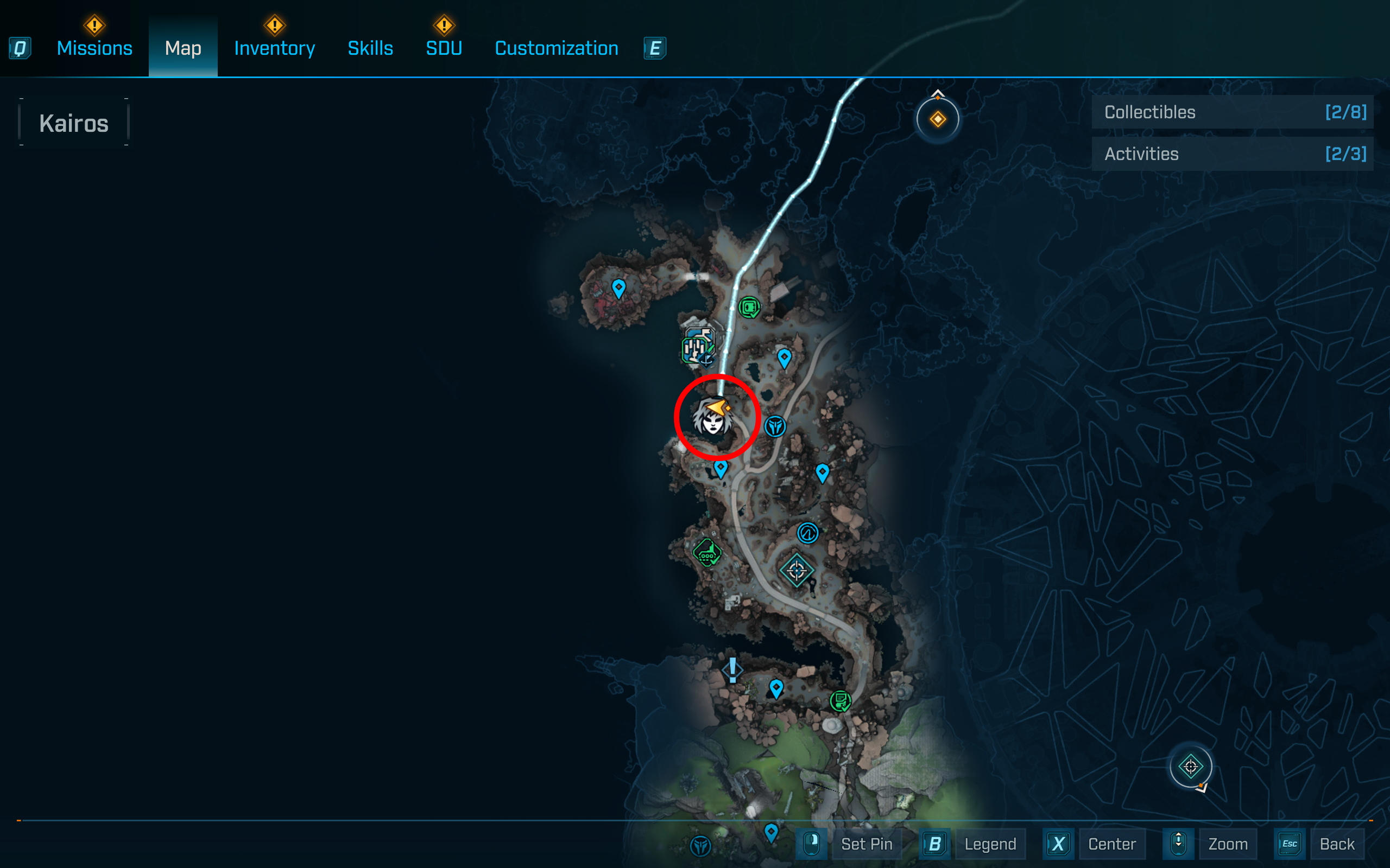 Borderlands 4 vault key fragment locations: A map with a red circle showing the fragment on the west of Carcadia Burn.