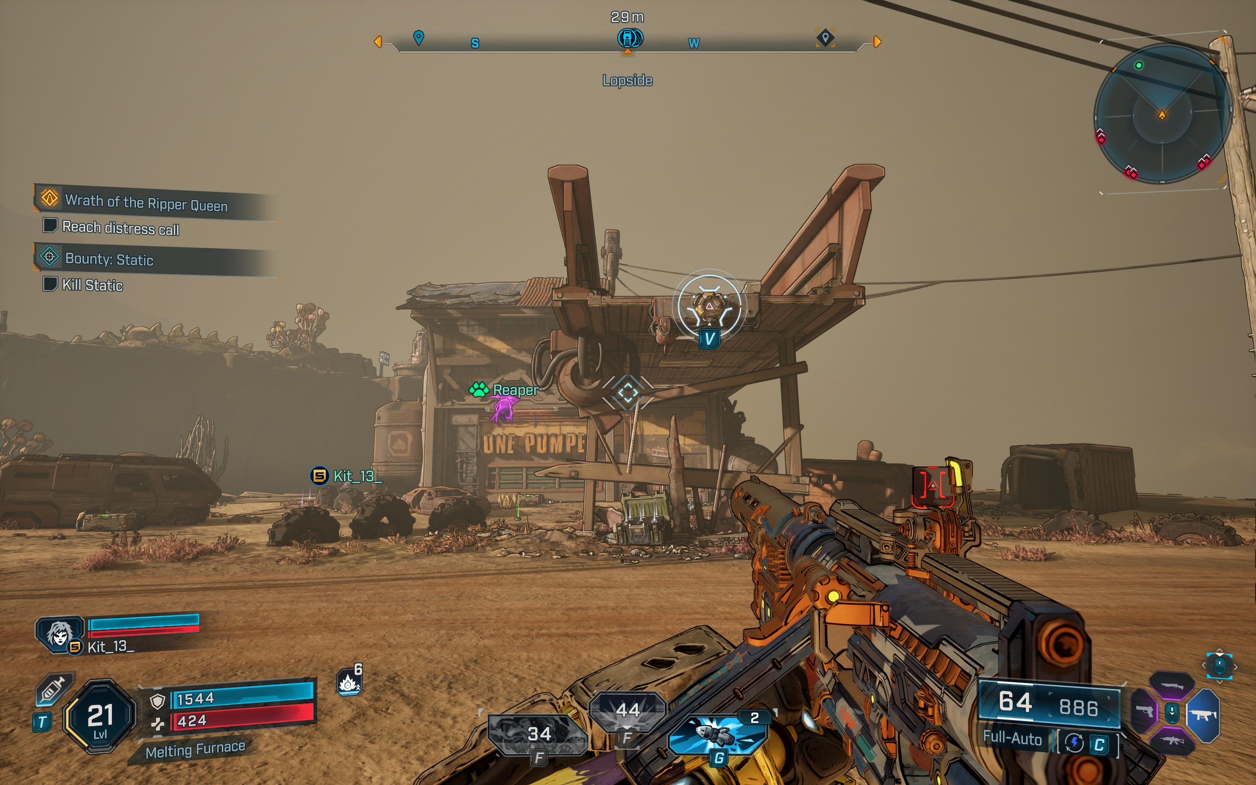 Borderlands 4 vault key fragment locations: A screenshot displaying the One Pumper gas station, with a ledge hanging off the front.