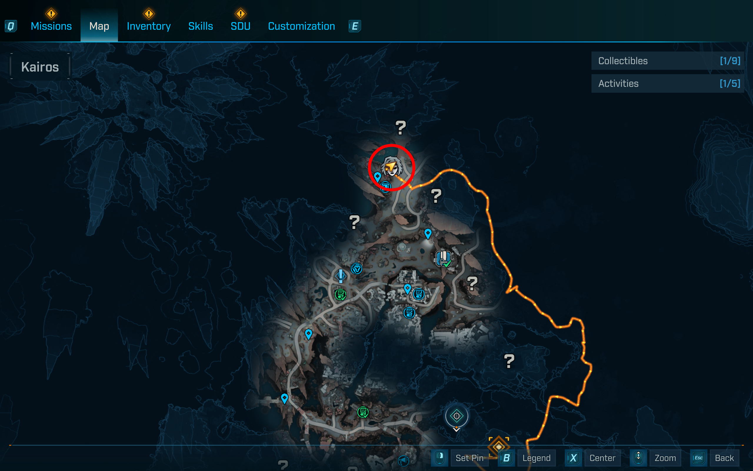 Borderlands 4 vault key fragment locations: A map with a red circle highlighting the vault fragment in northern Carcadia Burn.