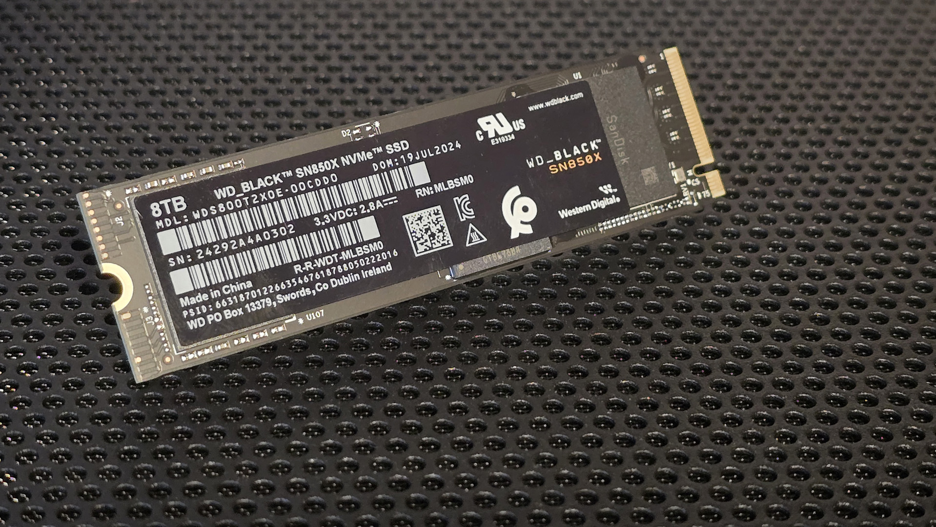 The WD Black SN850X 8 TB out of the packaging.