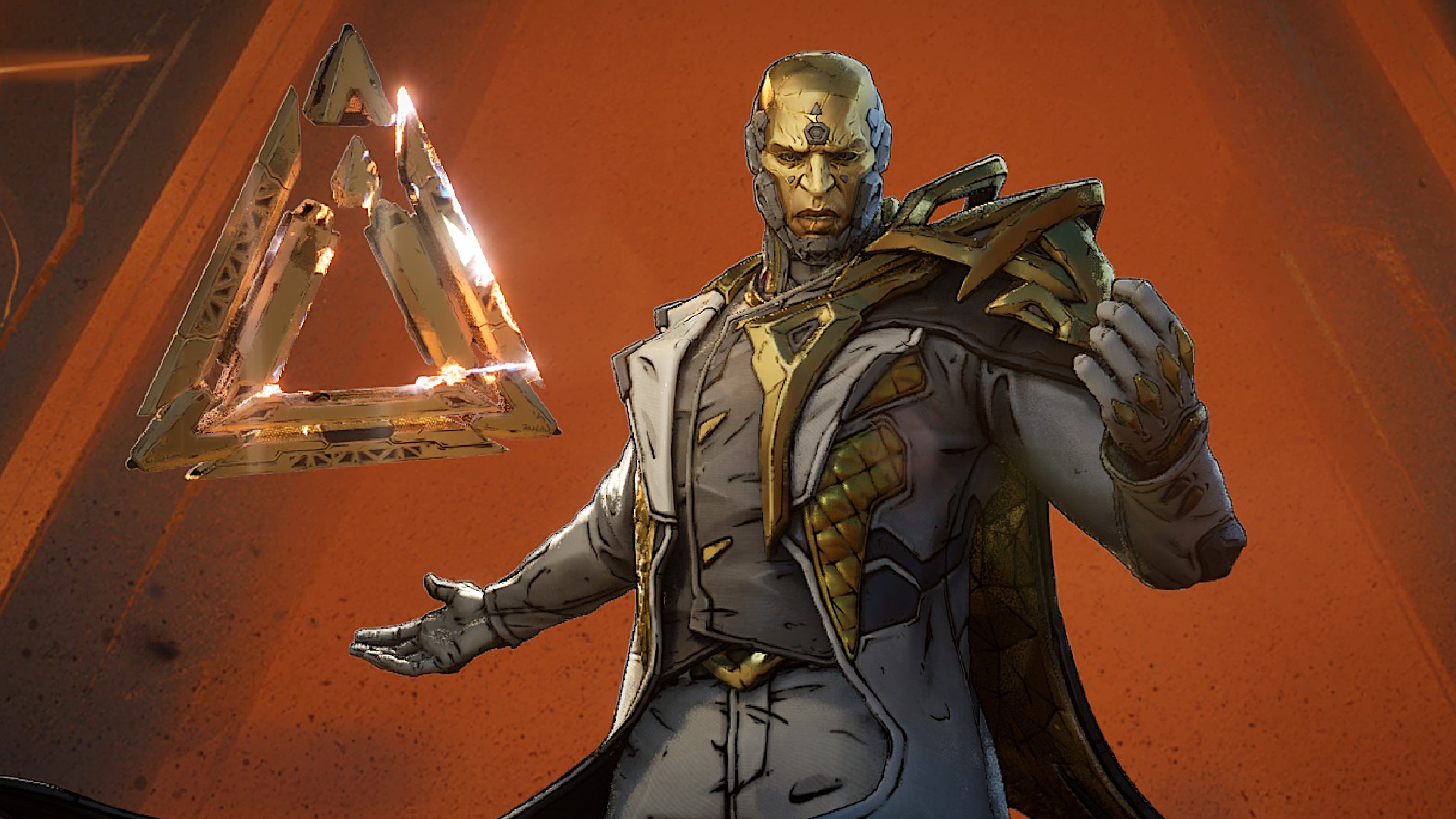 The Timekeeper stands ready to strike, holding a triangle of alien techno-magic in Borderlands 4.