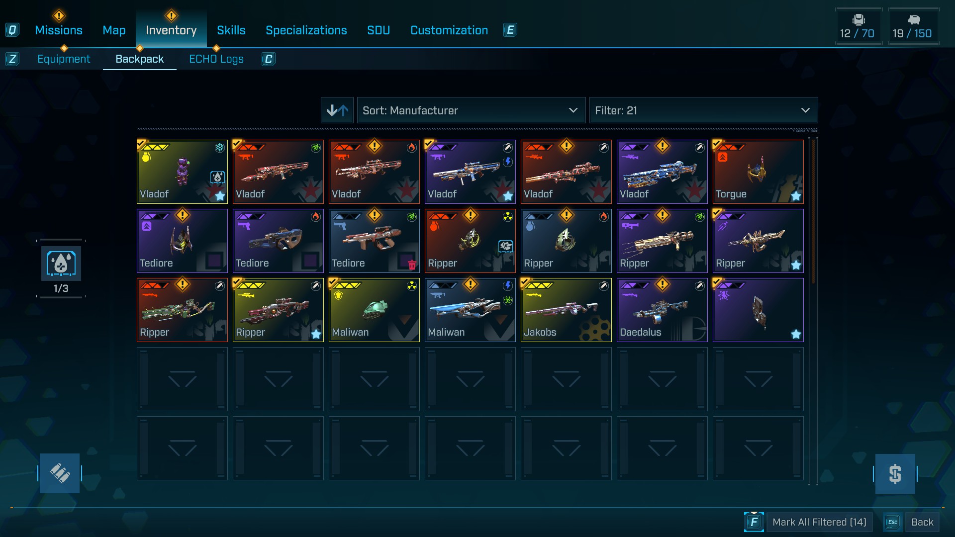 Borderlands 4's terrible inventory UI.