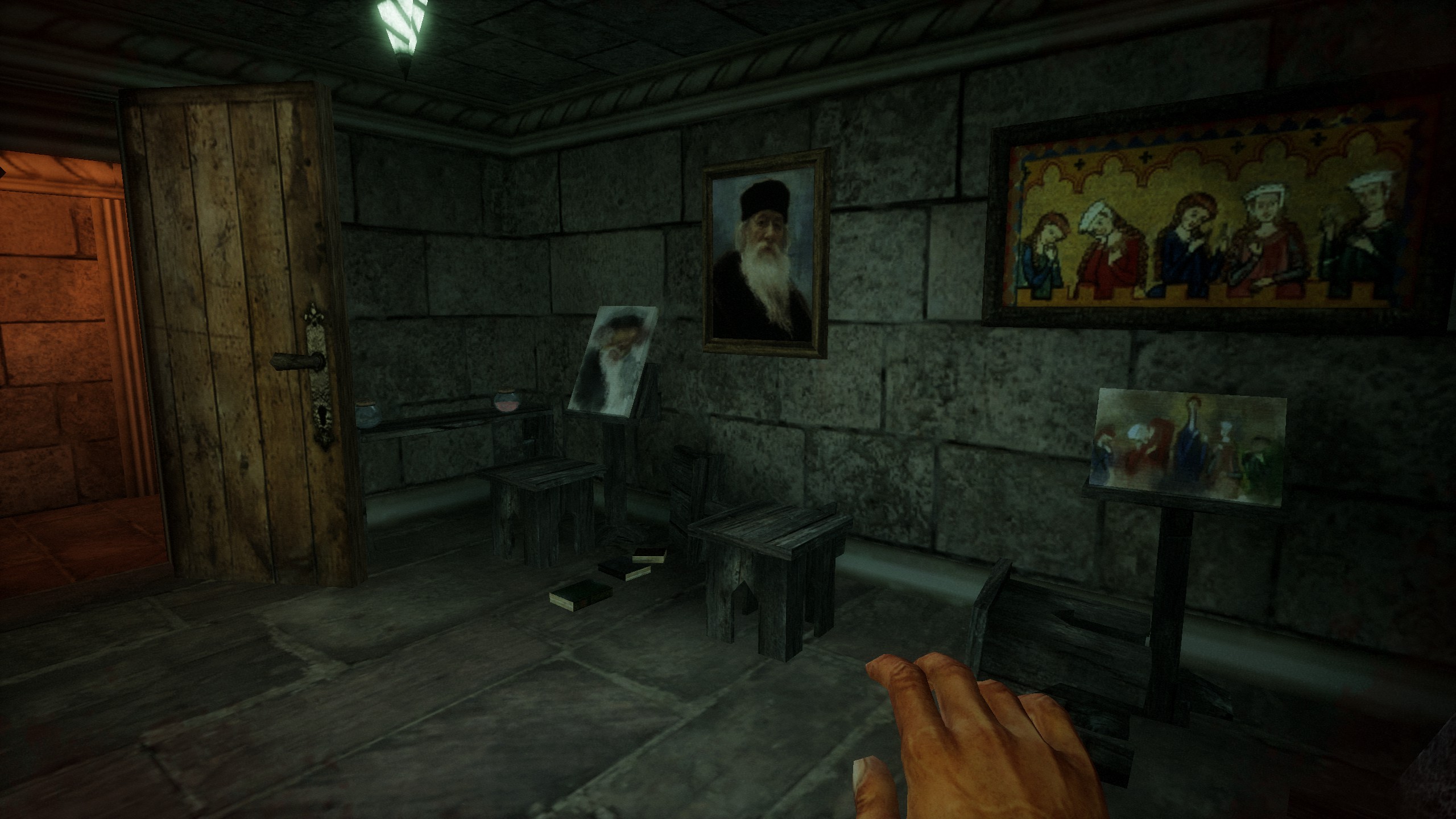 Renaissance and medieval paintings next to childlike recreations