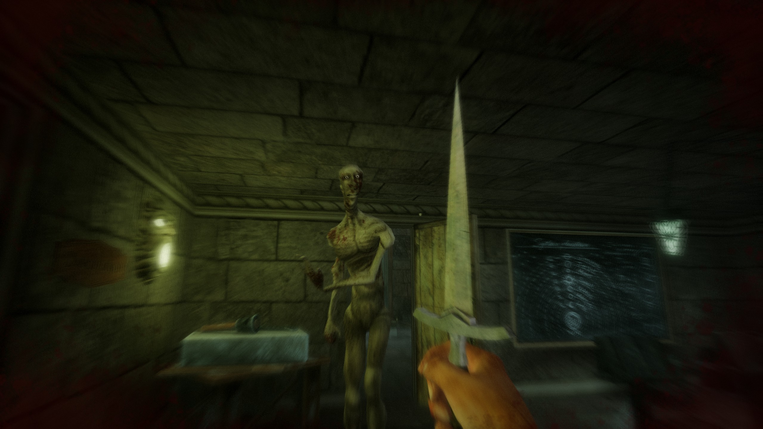 first-person view dagger brandished against monster