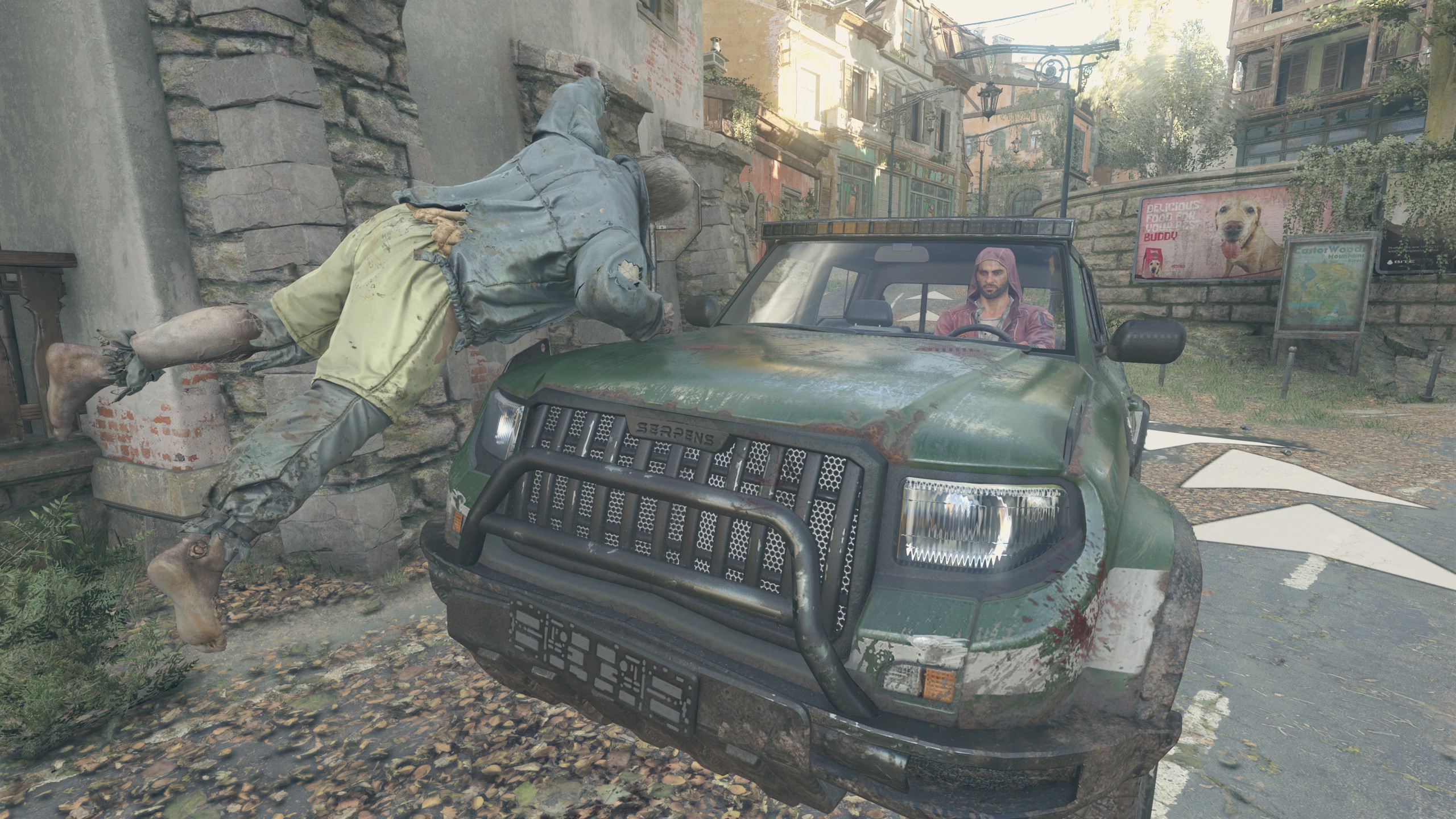 A car hitting a zombie