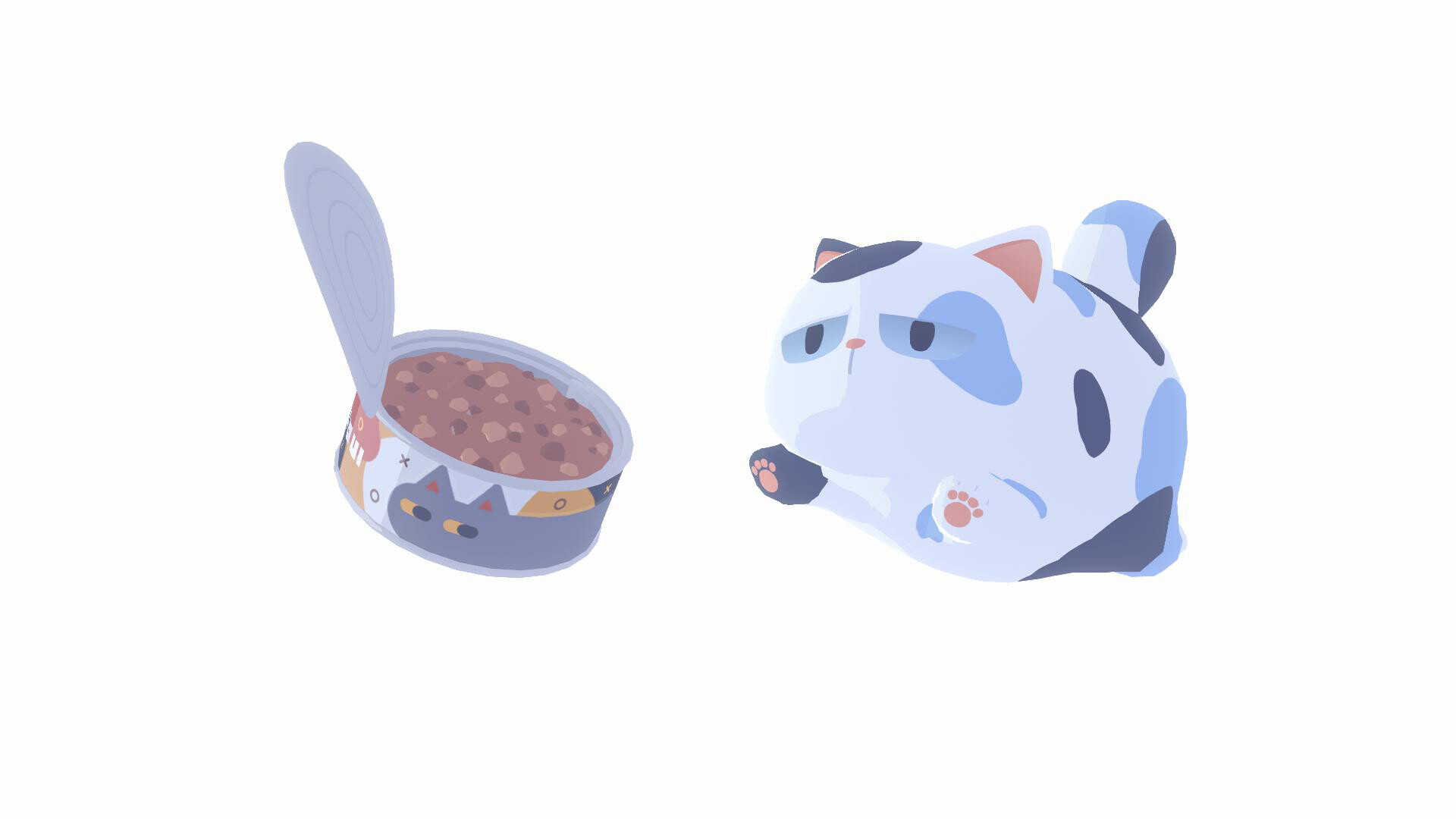 a very cute, very chonky kitty jumping for a can of food. You can see their cute widdle paw pads