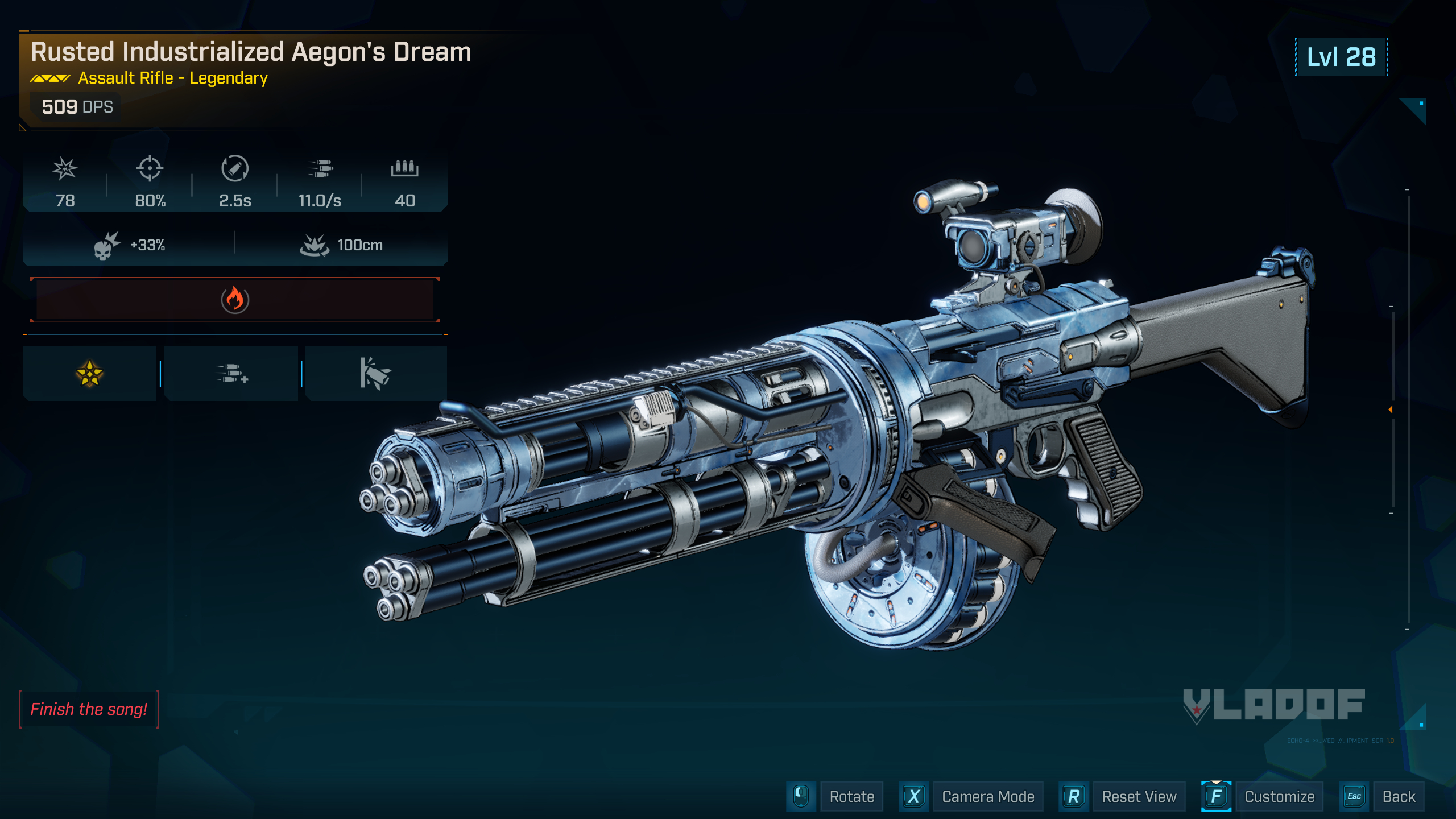 Borderlands 4 Aegon's Dream location: The Aegon's Dream legendary assault rifle being inspected in the inventory.