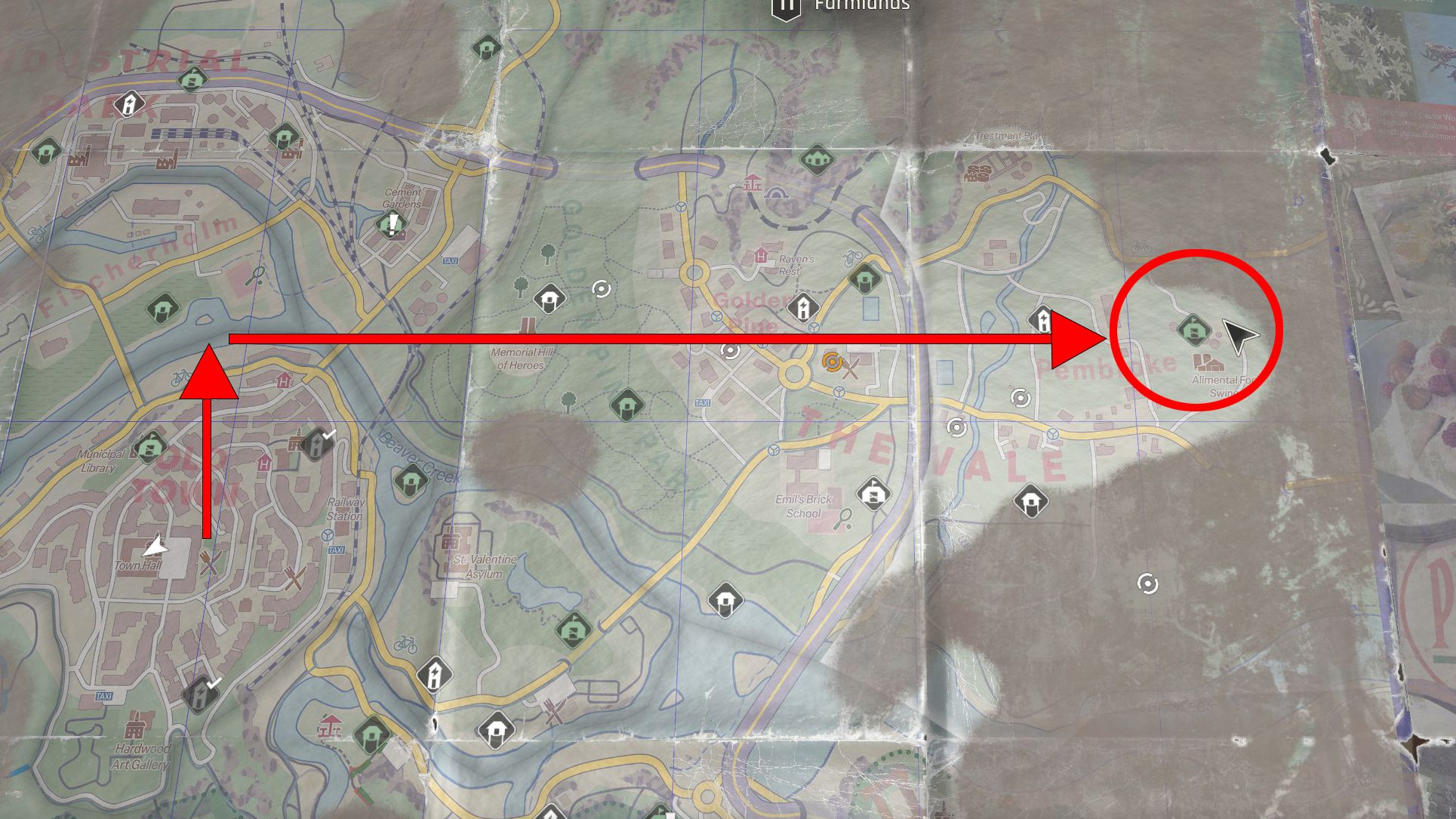 A map showing the location of the sawblade launcher blueprint