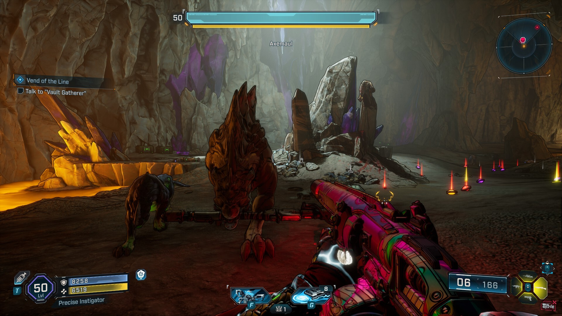 Borderlands 4 Bod location: The Axemaul boss in the Toil of Spoiling Vis mine walking towards the player, ready to attack.