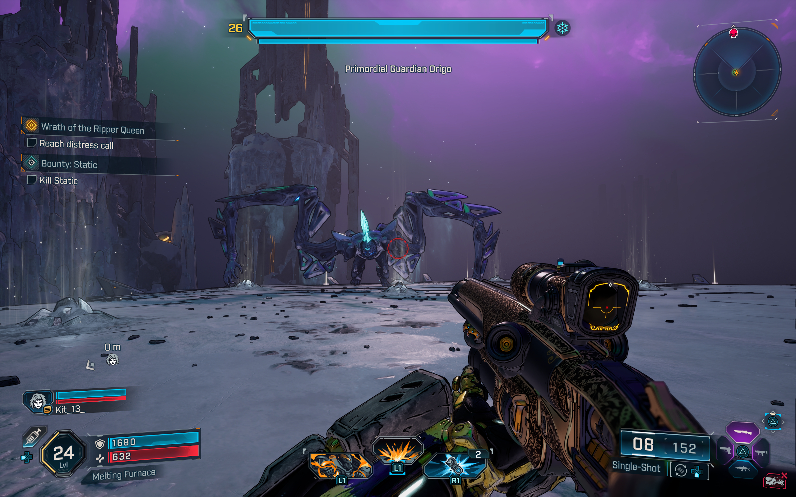 Borderlands 4 Kaoson location: A player fighting Primordial Guardian Origo, as it prepares to leap.