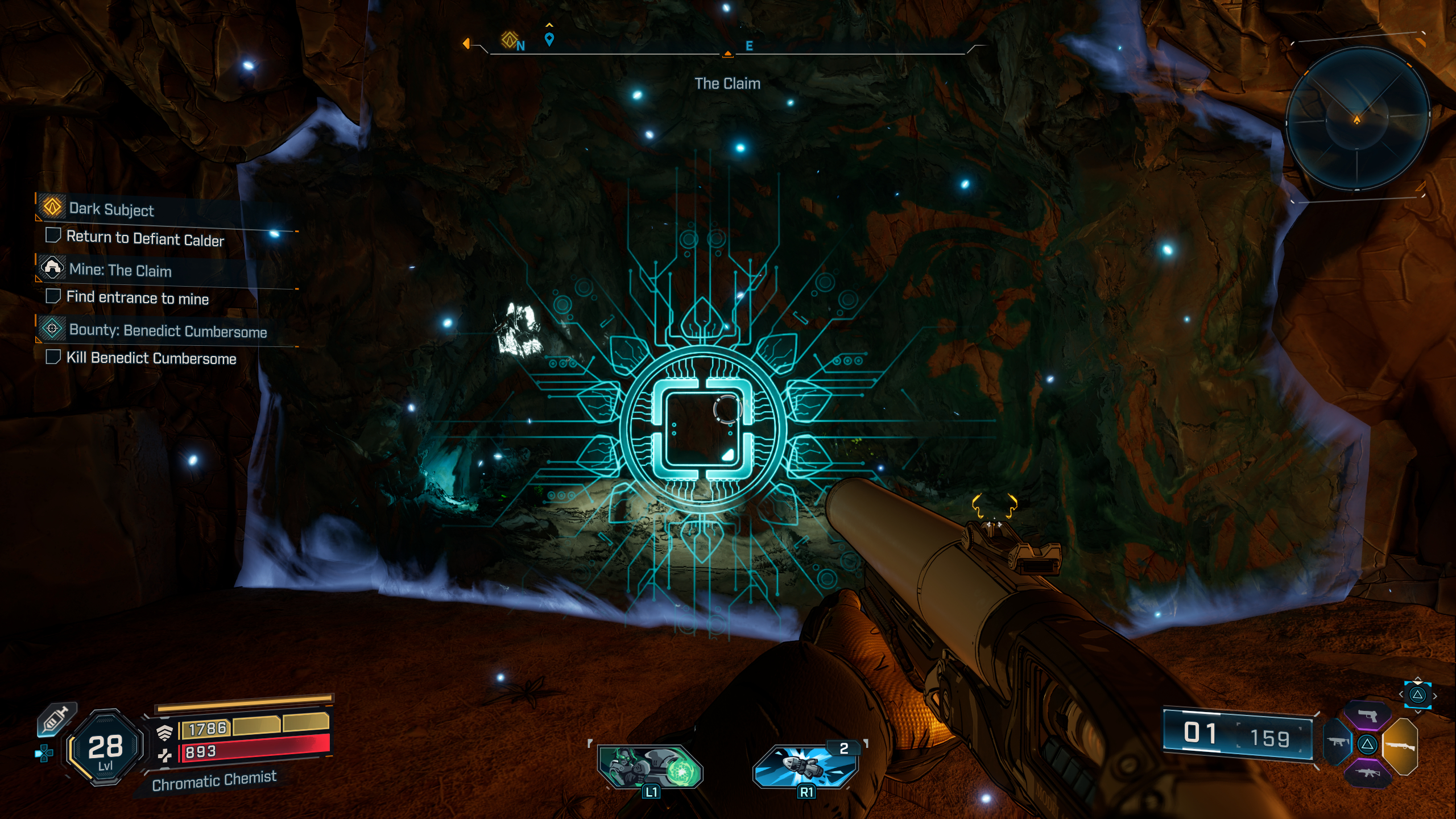 Borderlands 4 Triple Bypass location: A spectral blue barrier blocking the entrance to The Claim Auger mine.