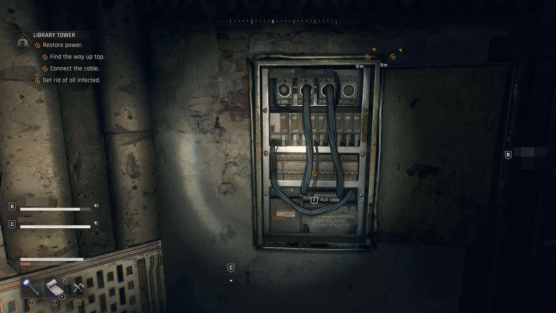 Dying Light: The Beast - Library Tower electrical box with an option to pull the cable.