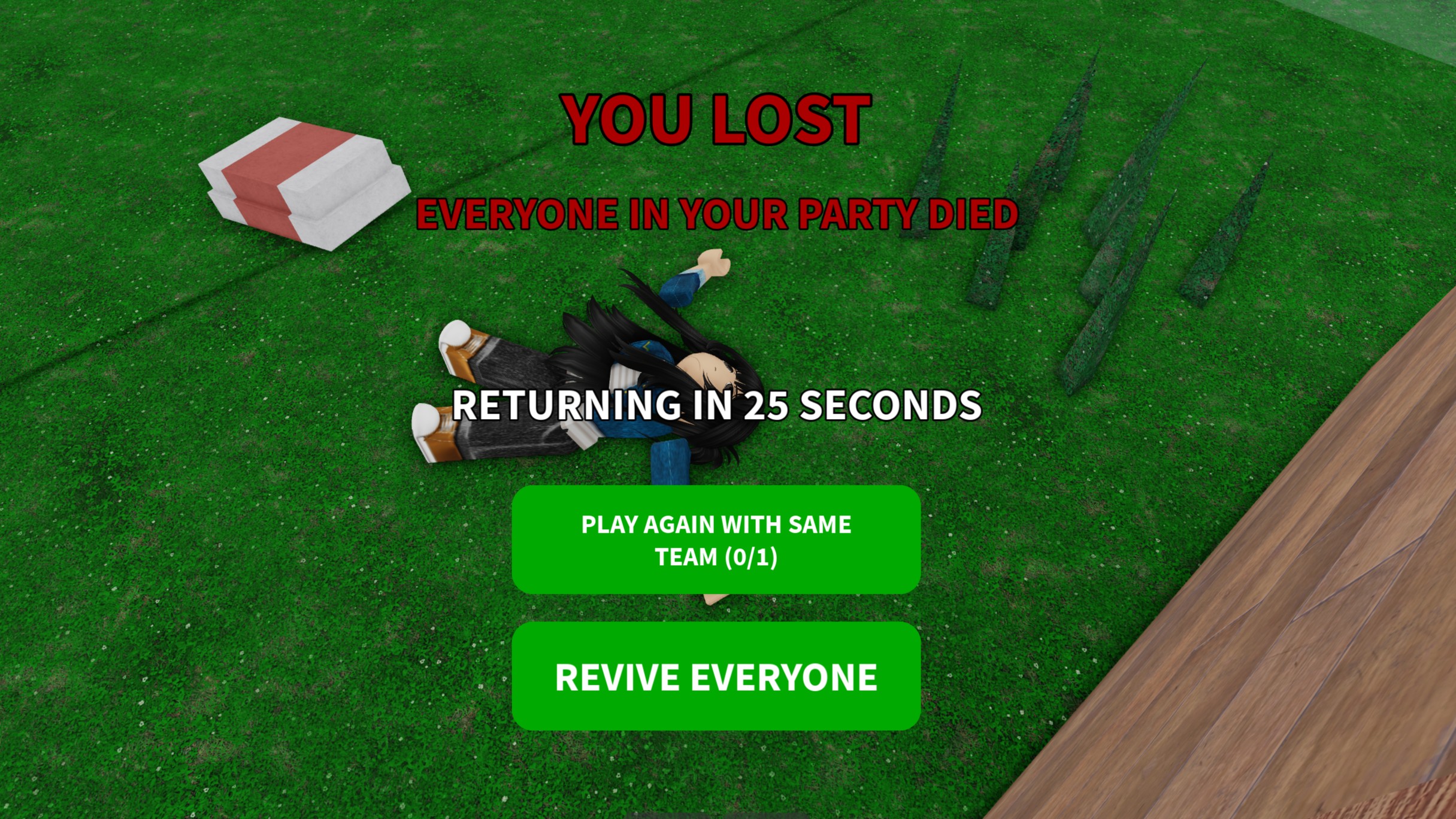 The gameover screen from 99 Nights in the Forest which reads 