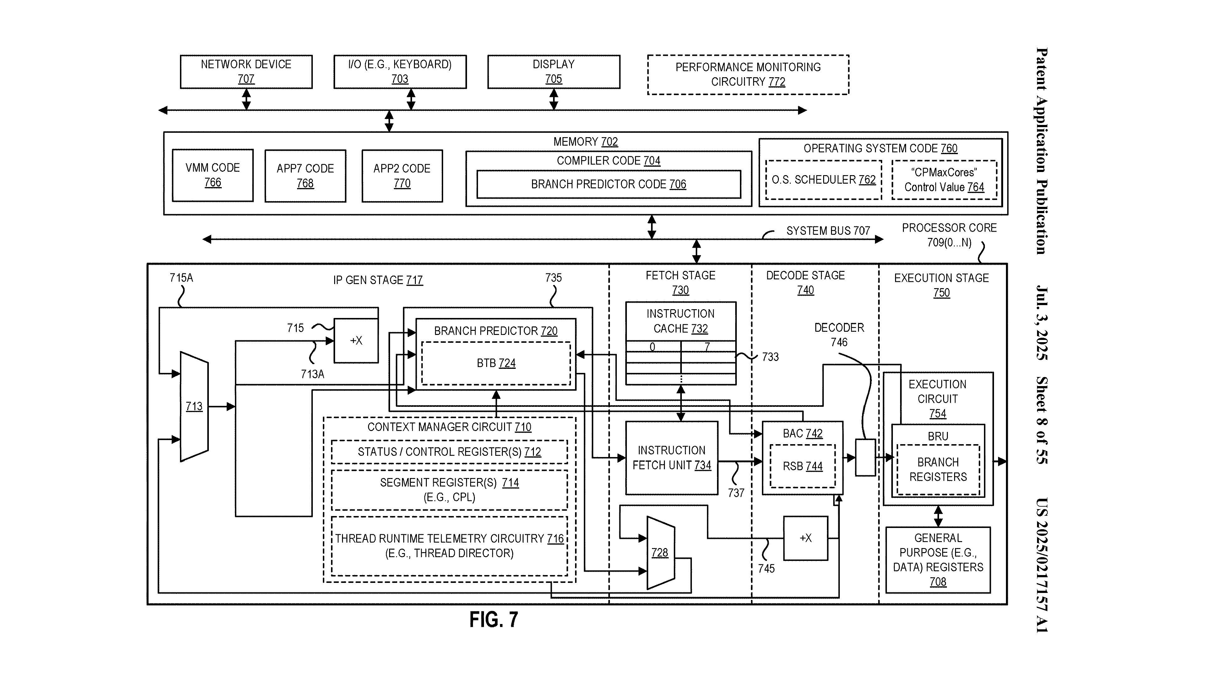 A diagram from a US patent document, filed by Intel for a software defined super core processor architecture
