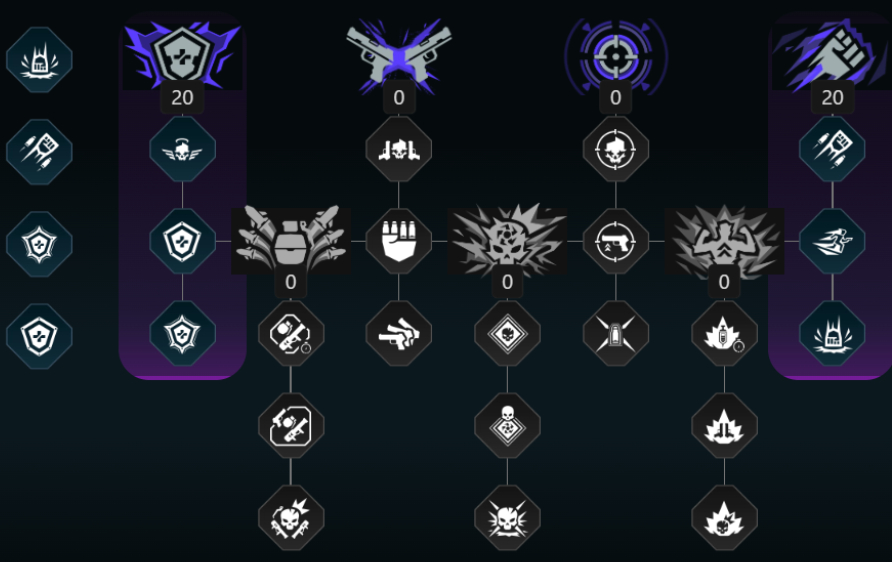 Borderlands 4 Amon One-Punch Man build: A screenshot of Maxroll's build planner tool showing the invested specialisation points for this setup.