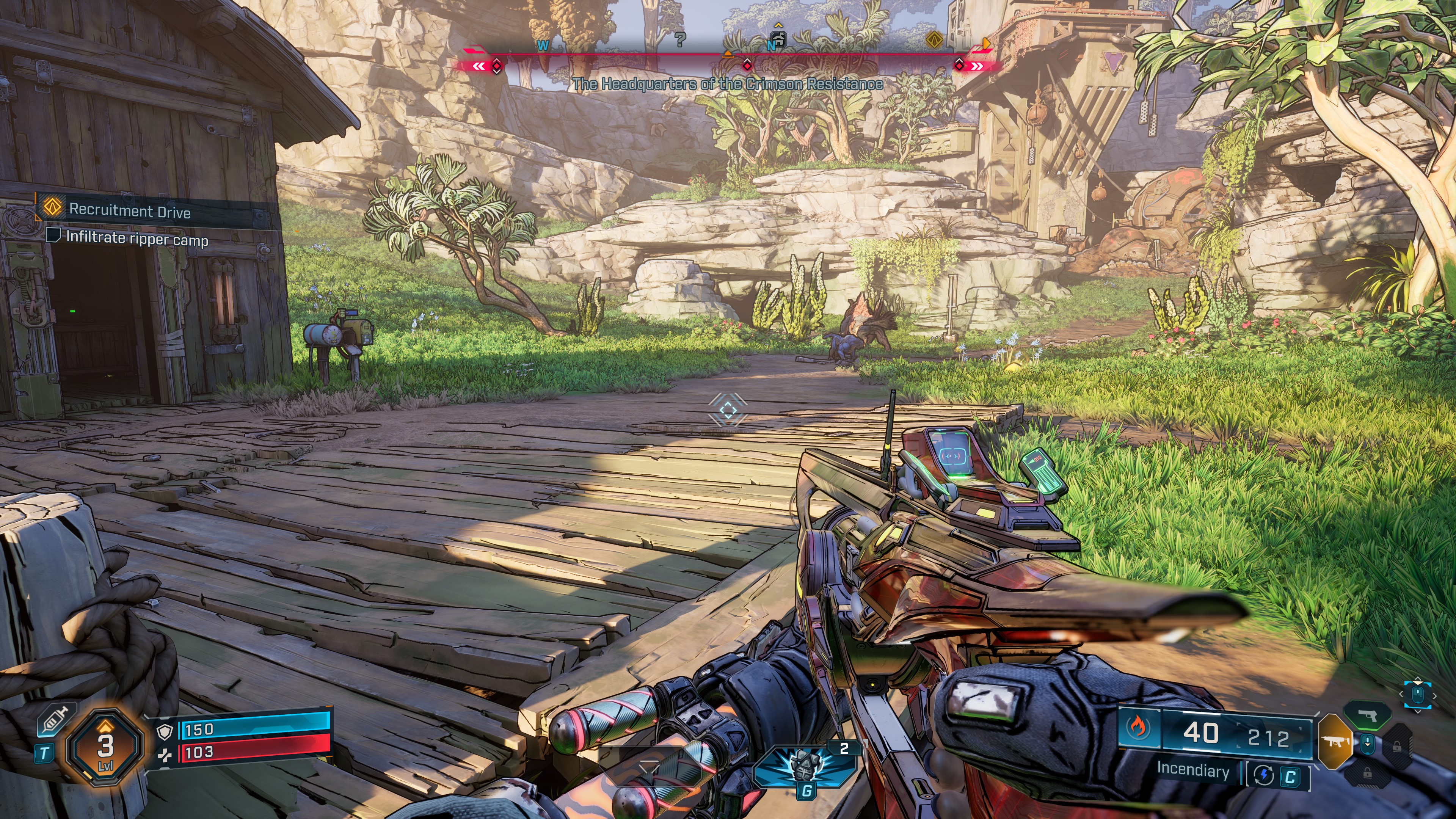 A screenshot of the PC version of Borderlands 4, taken at 4K using the Badass quality preset, and using Nvidia DLAA.