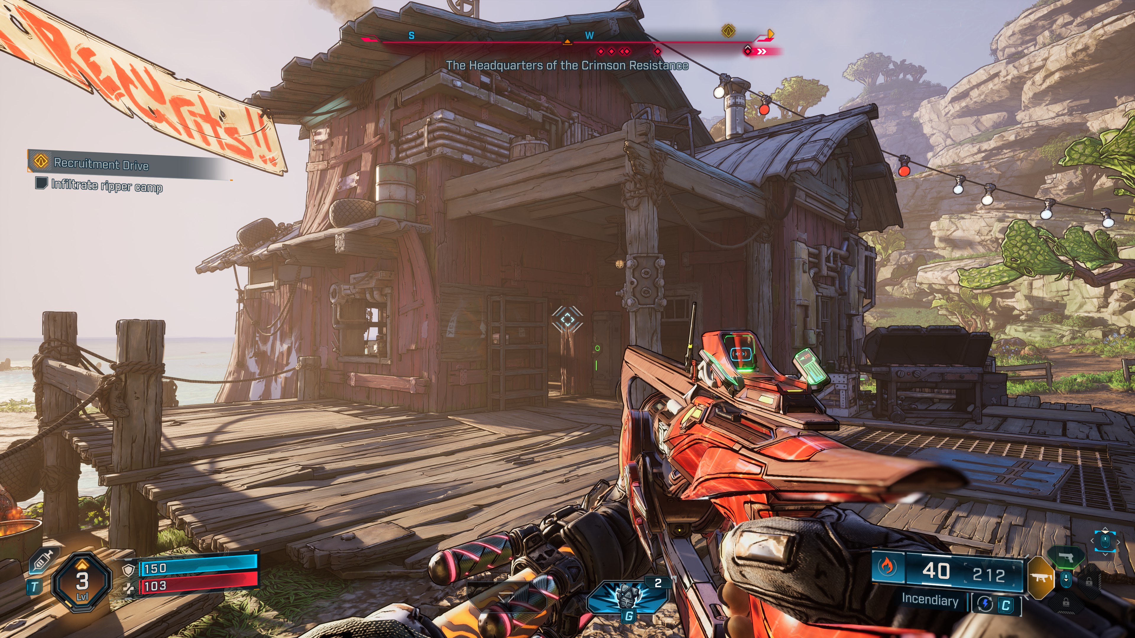 A screenshot of the PC version of Borderlands 4, taken at 4K using the Badass quality preset, and using Nvidia DLAA.