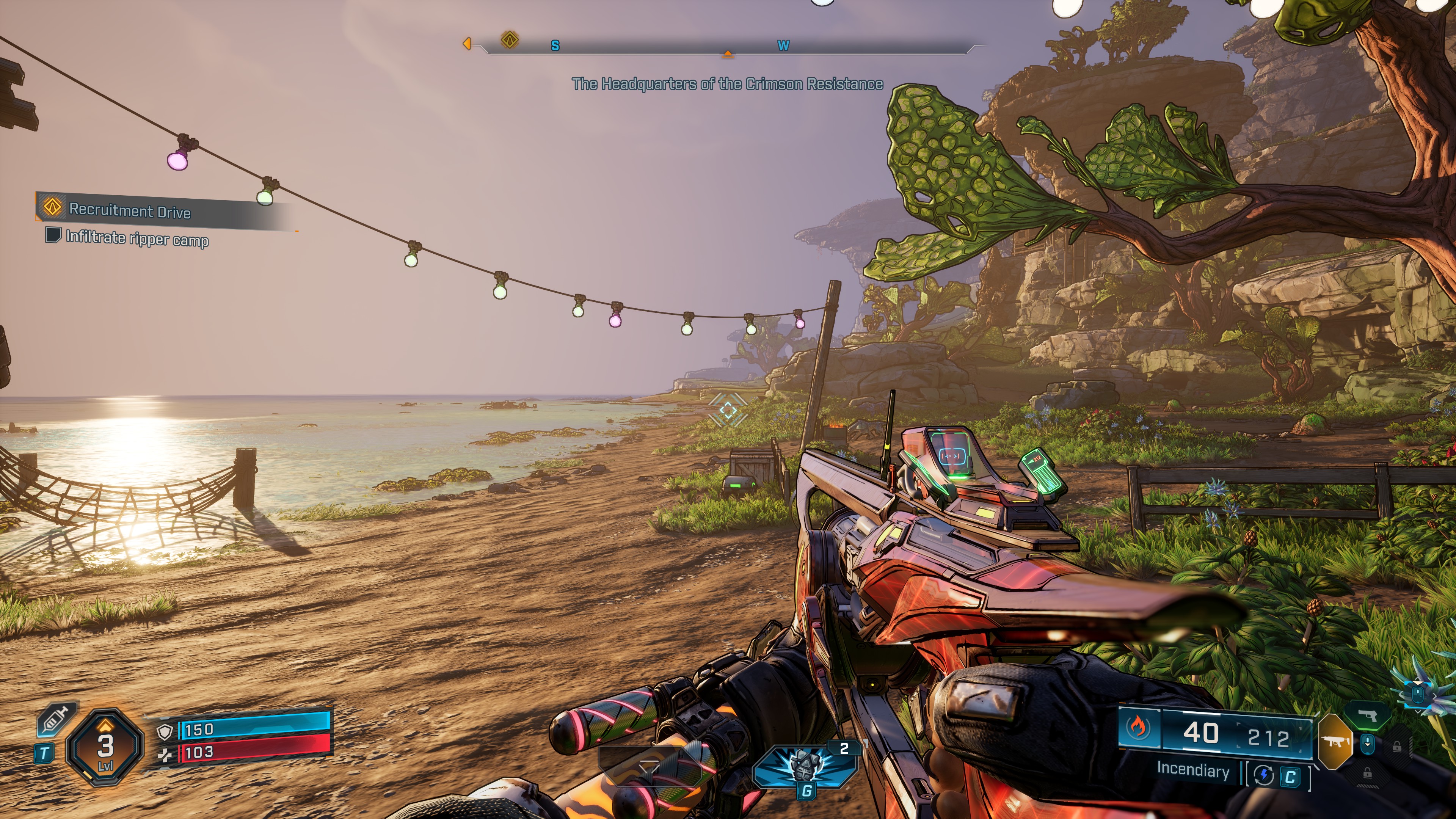 A screenshot of the PC version of Borderlands 4, taken at 4K using the Badass quality preset, and using Nvidia DLAA.