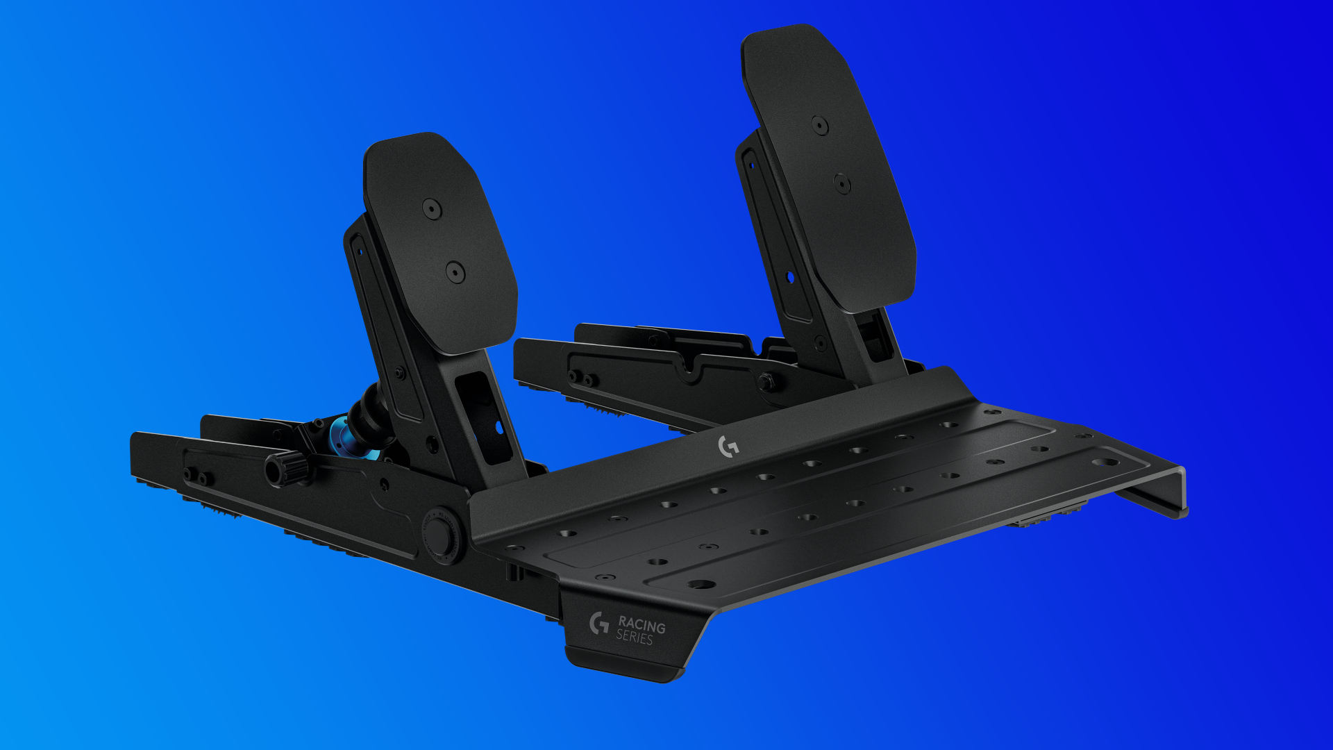 The Logitech RS Pedals on a blue gradient background