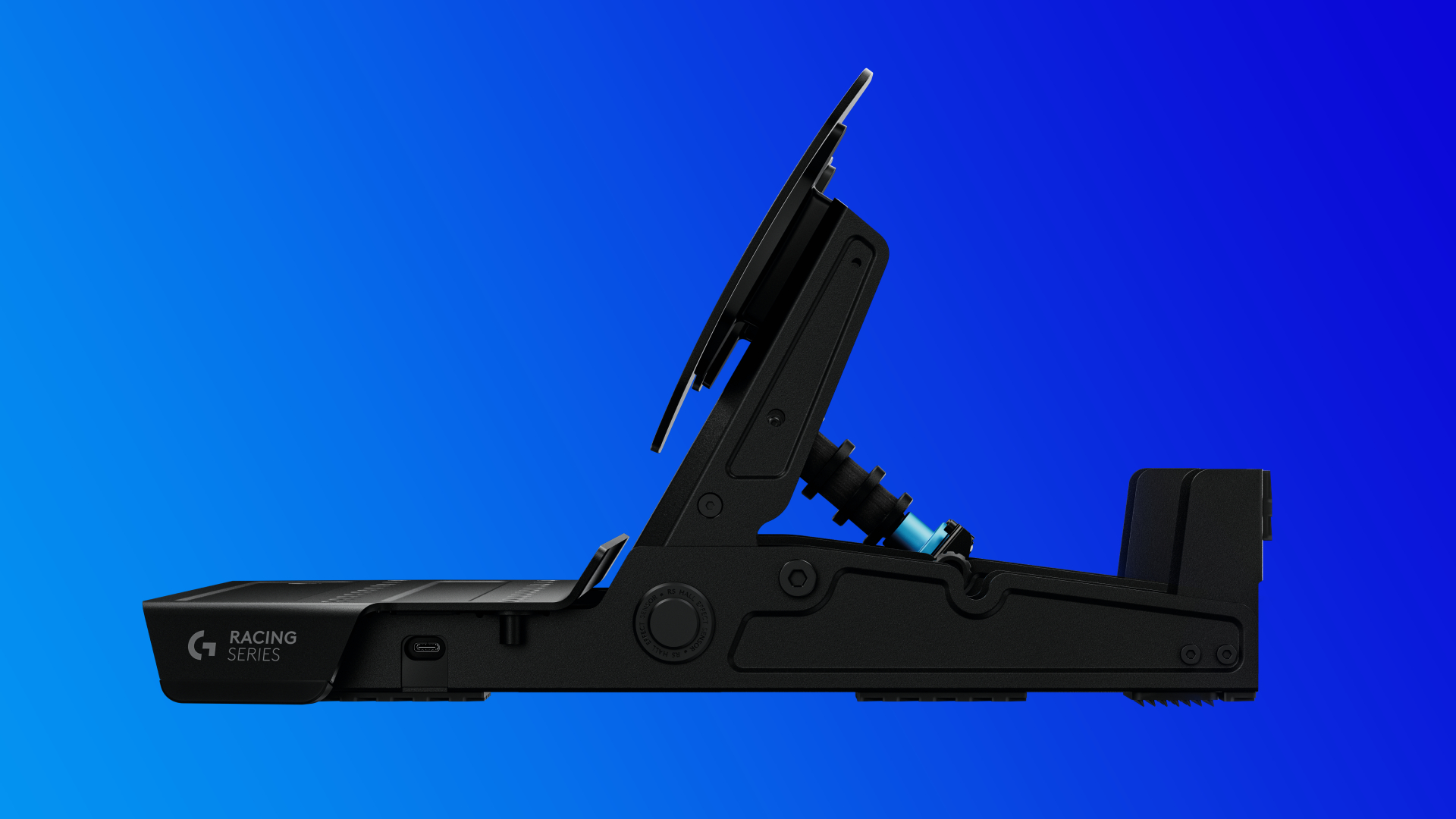 The Logitech RS Pedals on a blue gradient background
